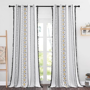 NICETOWN Sheer Window Curtains Linen Textured 84 inches Length for Home Decor, Grommet Geometry Pattern Privacy & Light Balance Flax Sheer Drapes for Living Room, W50 x L84, 2 Panels, Navy(Yellow & Black)