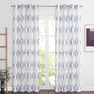 NICETOWN Sheer Window Curtains Linen Textured 84 inches Length for Home Decor, Grommet Geometry Pattern Privacy & Light Balance Flax Sheer Drapes for Living Room, W50 x L84, 2 Panels, Navy(White & Navy)