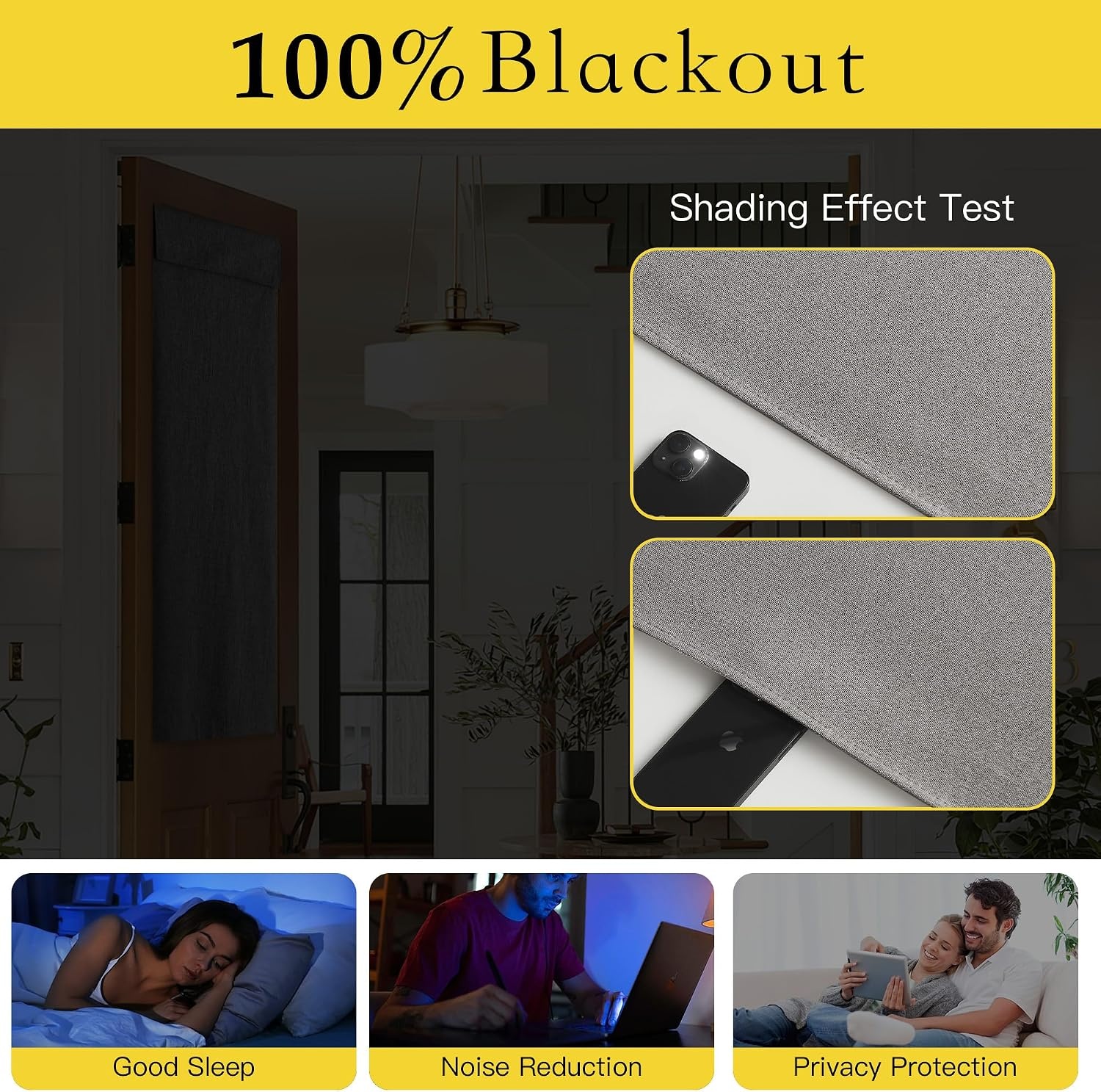 image:imageNICETOWN 100 Linen Blackout Door Curtain 26 W x 69 L Bundle with Self Adhesive Blackout Door Curtain 26 W x 72 L Grey