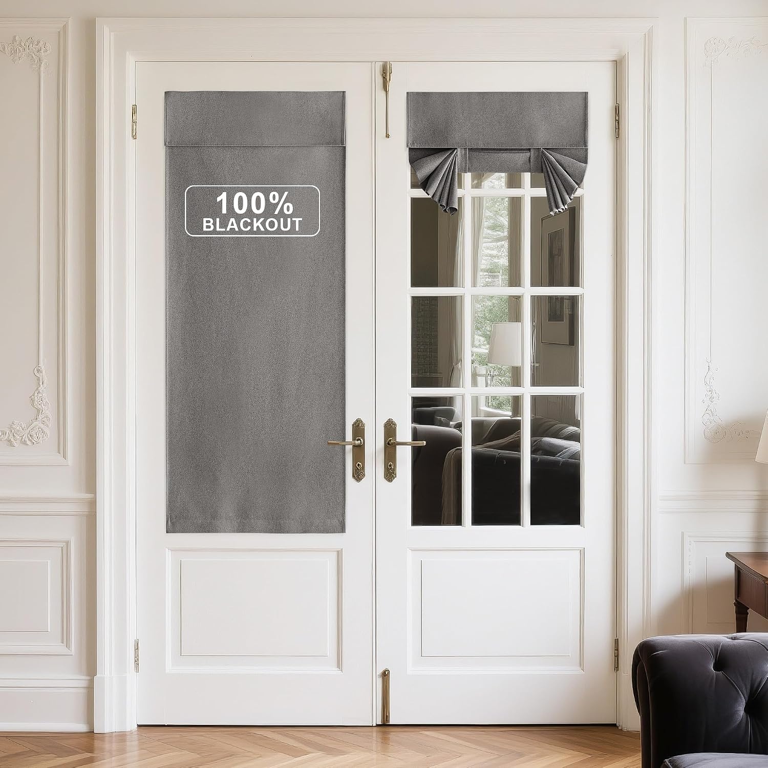 image:imageNICETOWN 100 Linen Blackout Door Curtain 26 W x 69 L Bundle with Self Adhesive Blackout Door Curtain 26 W x 72 L Grey