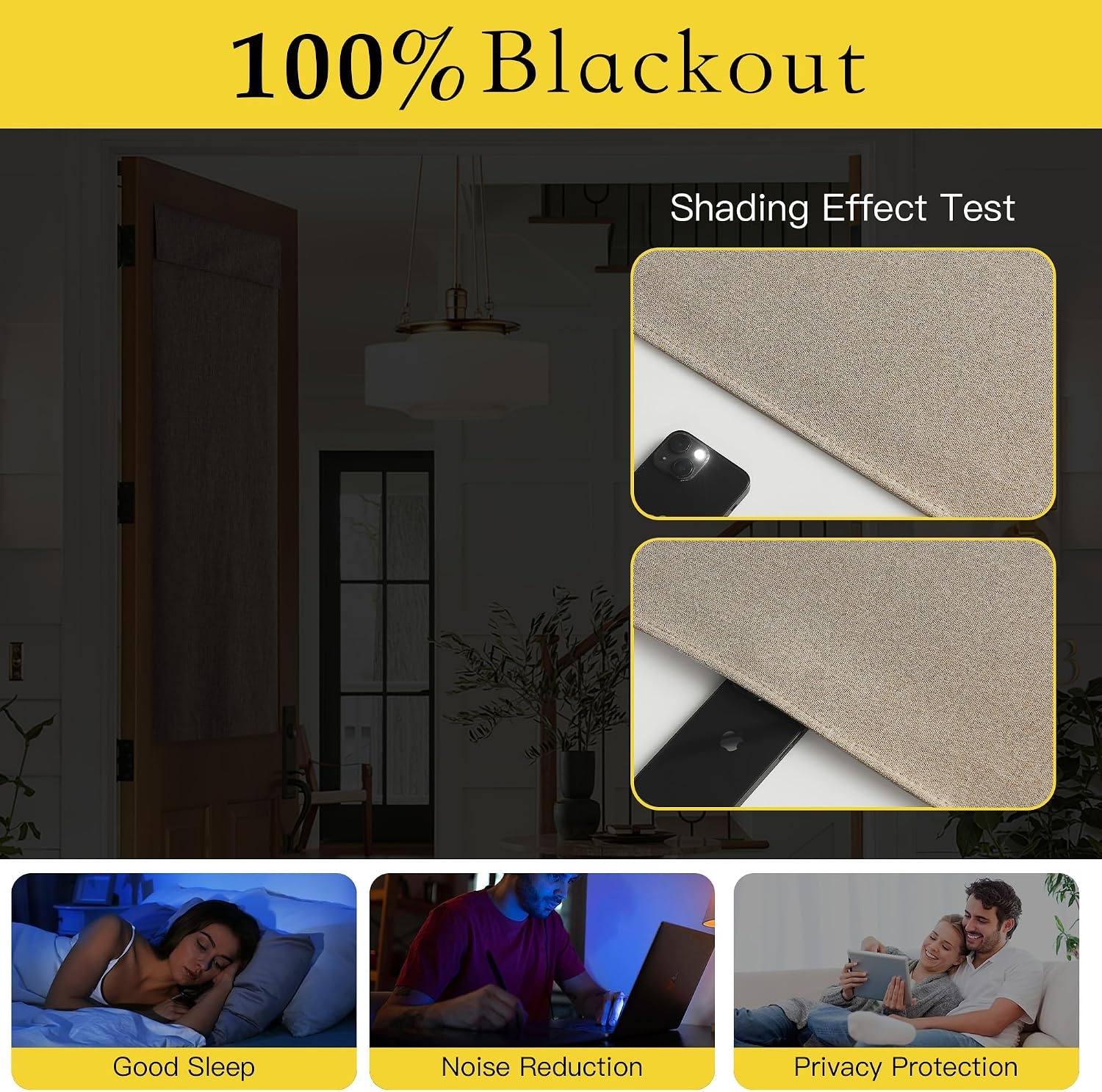 image:imageNICETOWN 100 Linen Blackout Door Curtain 26 W x 69 L Bundle with Self Adhesive Blackout Door Curtain 26 W x 72 L Taupe