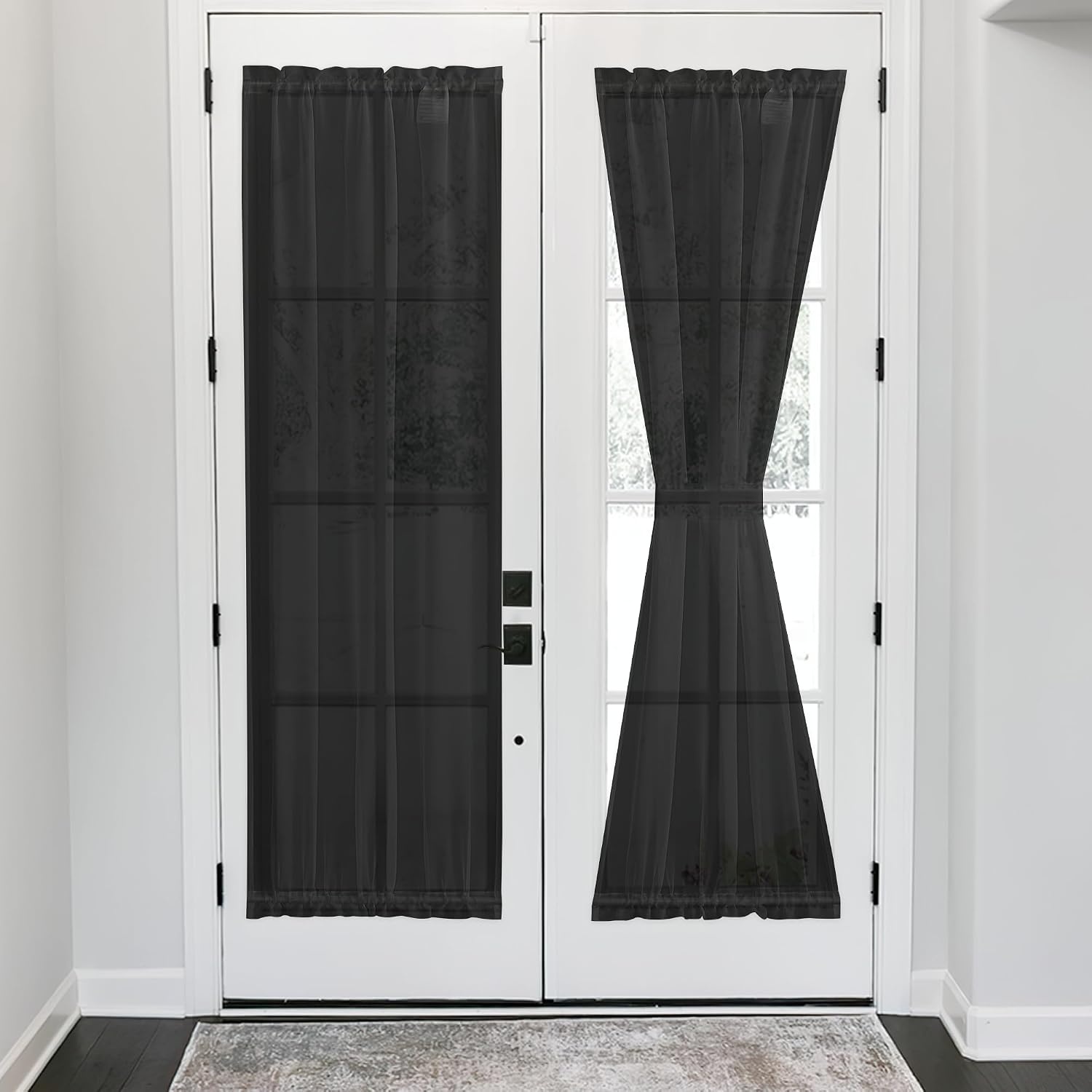 image:imageNICETOWN 2 Panels Semi Transparent White Curtains for Kitchen BathroomBlack
