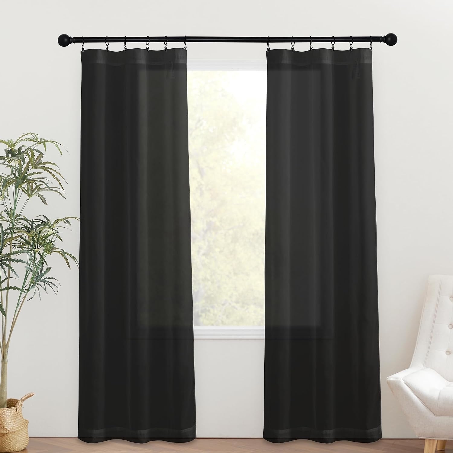 image:imageNICETOWN 2 Panels Semi Transparent White Curtains for Kitchen BathroomBlack