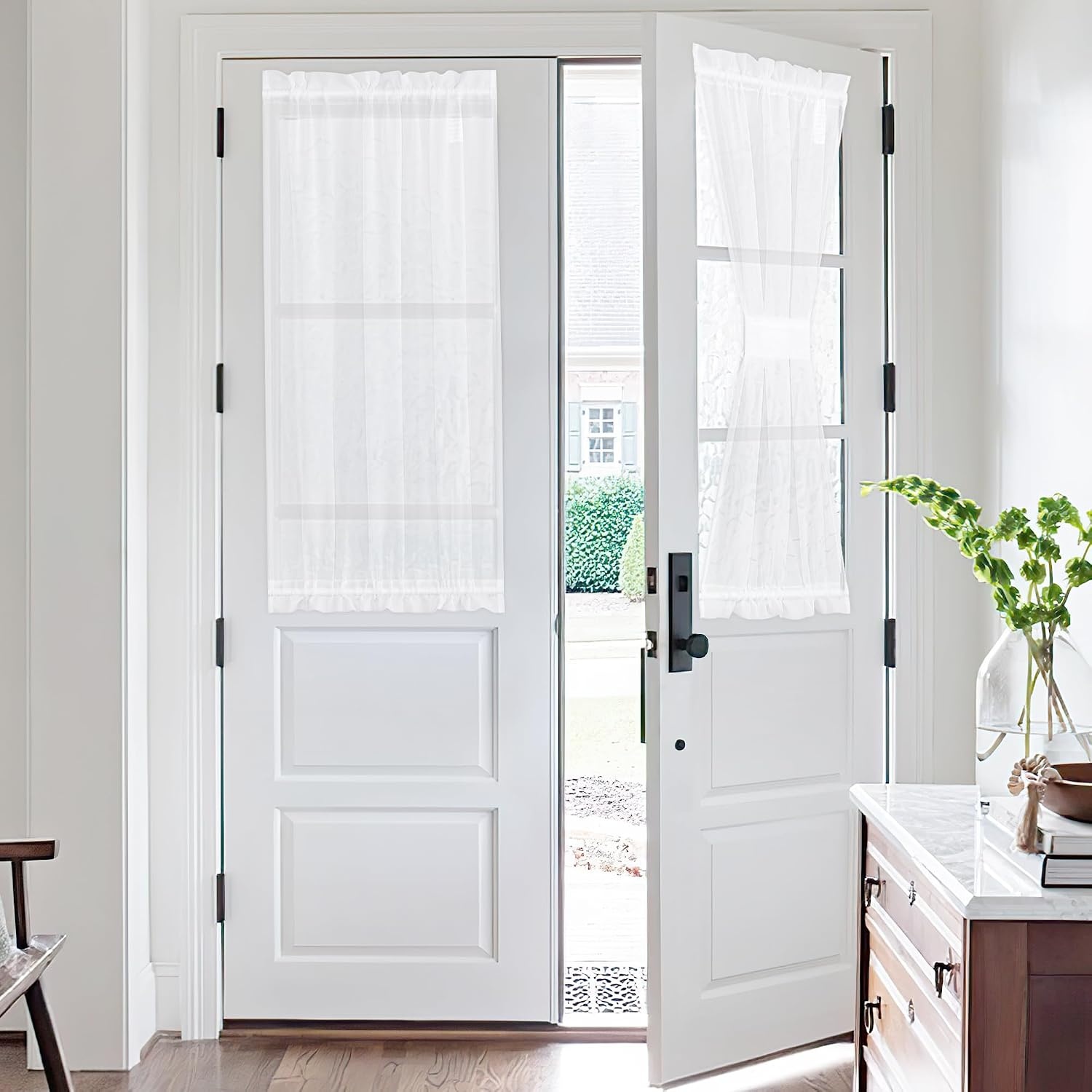 image:imageNICETOWN 2 Panels Semi Transparent White Curtains for Kitchen BathroomWhite