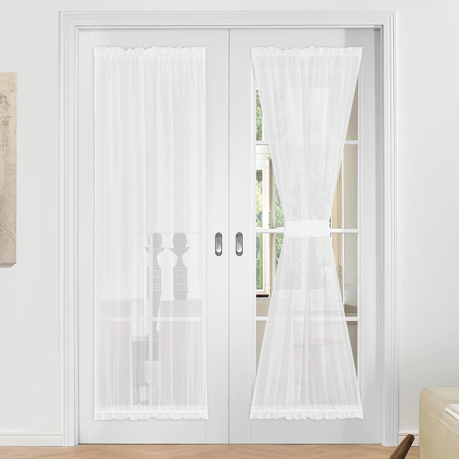 image:imageNICETOWN 2 Panels Semi Transparent White Curtains for Kitchen BathroomWhite