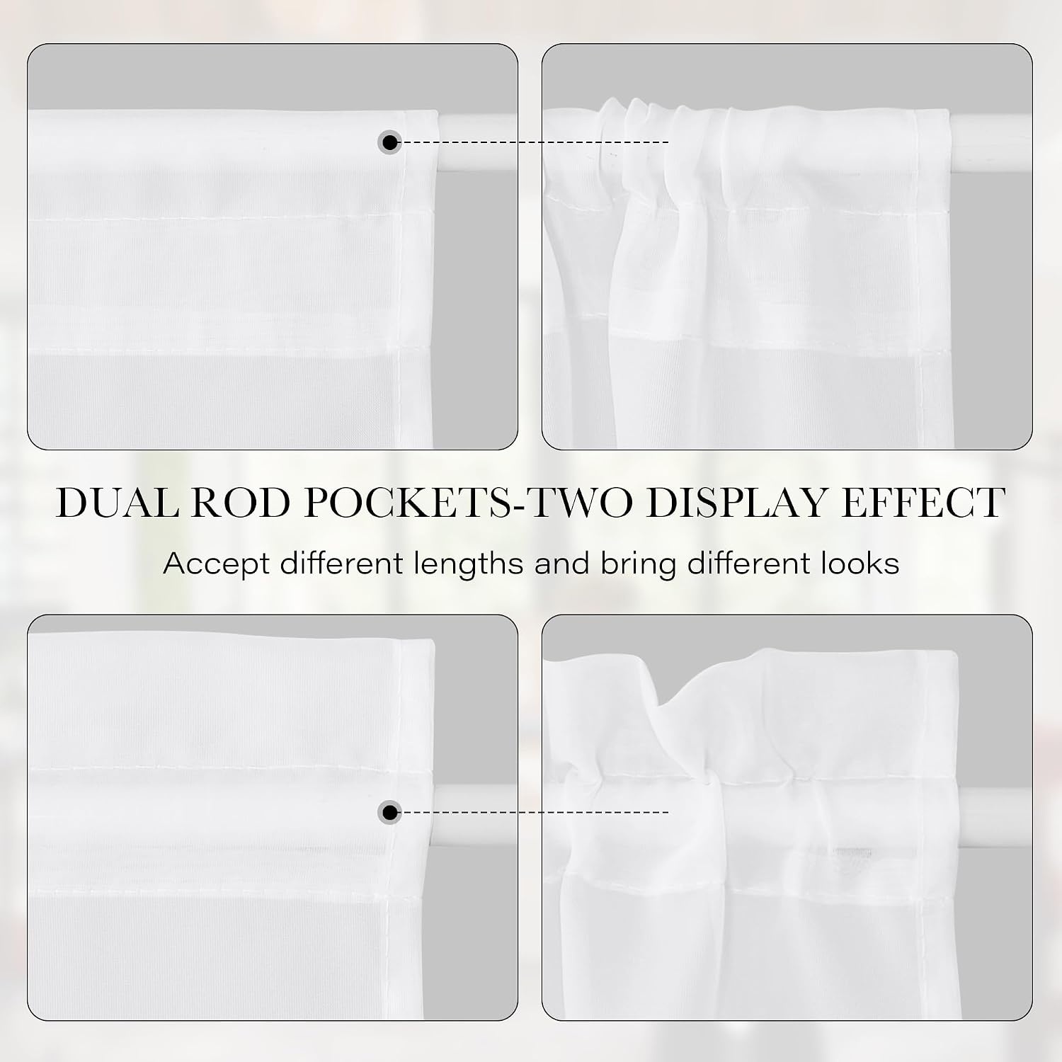 image:imageNICETOWN 2 Panels Semi Transparent White Curtains for Kitchen BathroomWhite