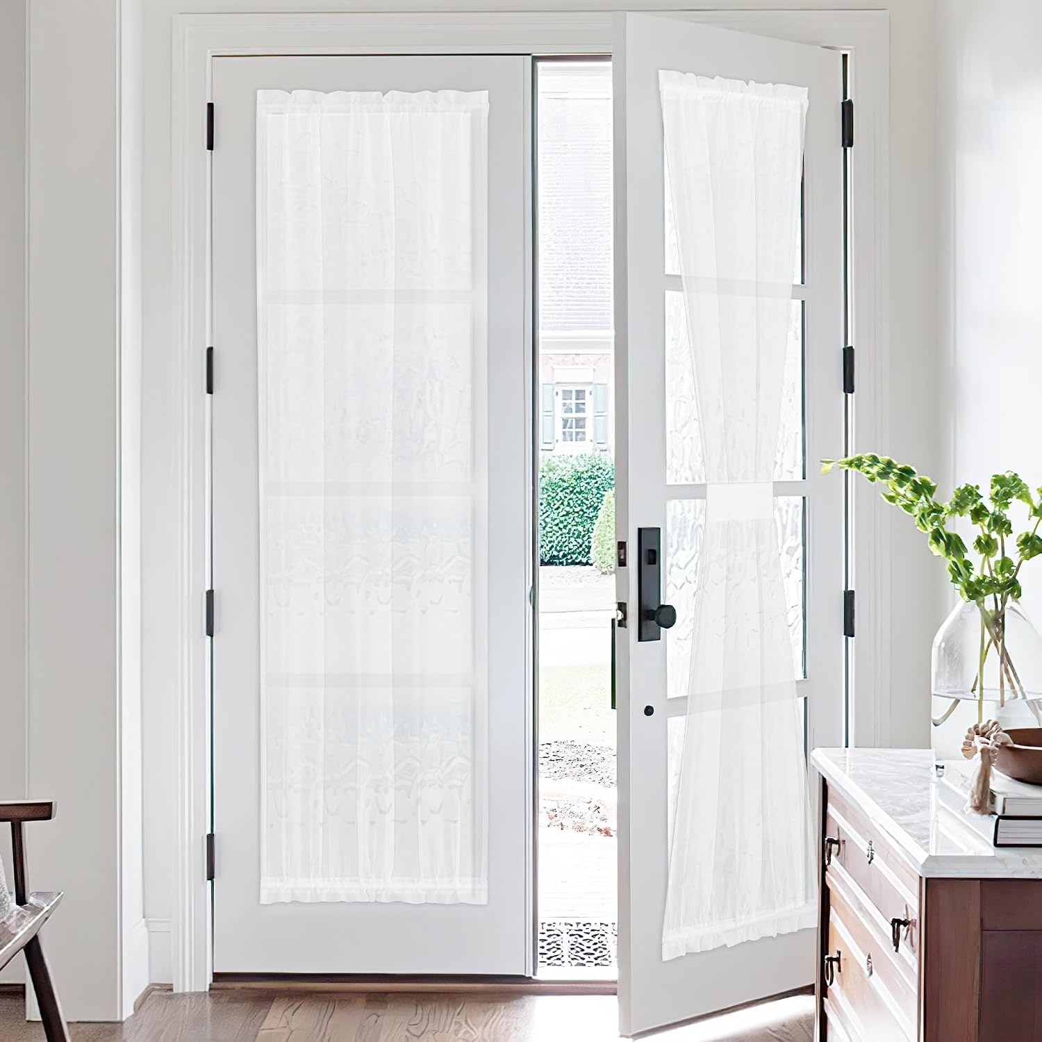 image:imageNICETOWN 2 Panels Semi Transparent White Curtains for Kitchen BathroomWhite