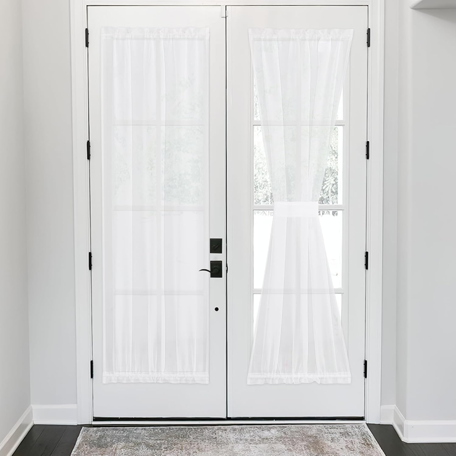 image:imageNICETOWN 2 Panels Semi Transparent White Curtains for Kitchen BathroomWhite