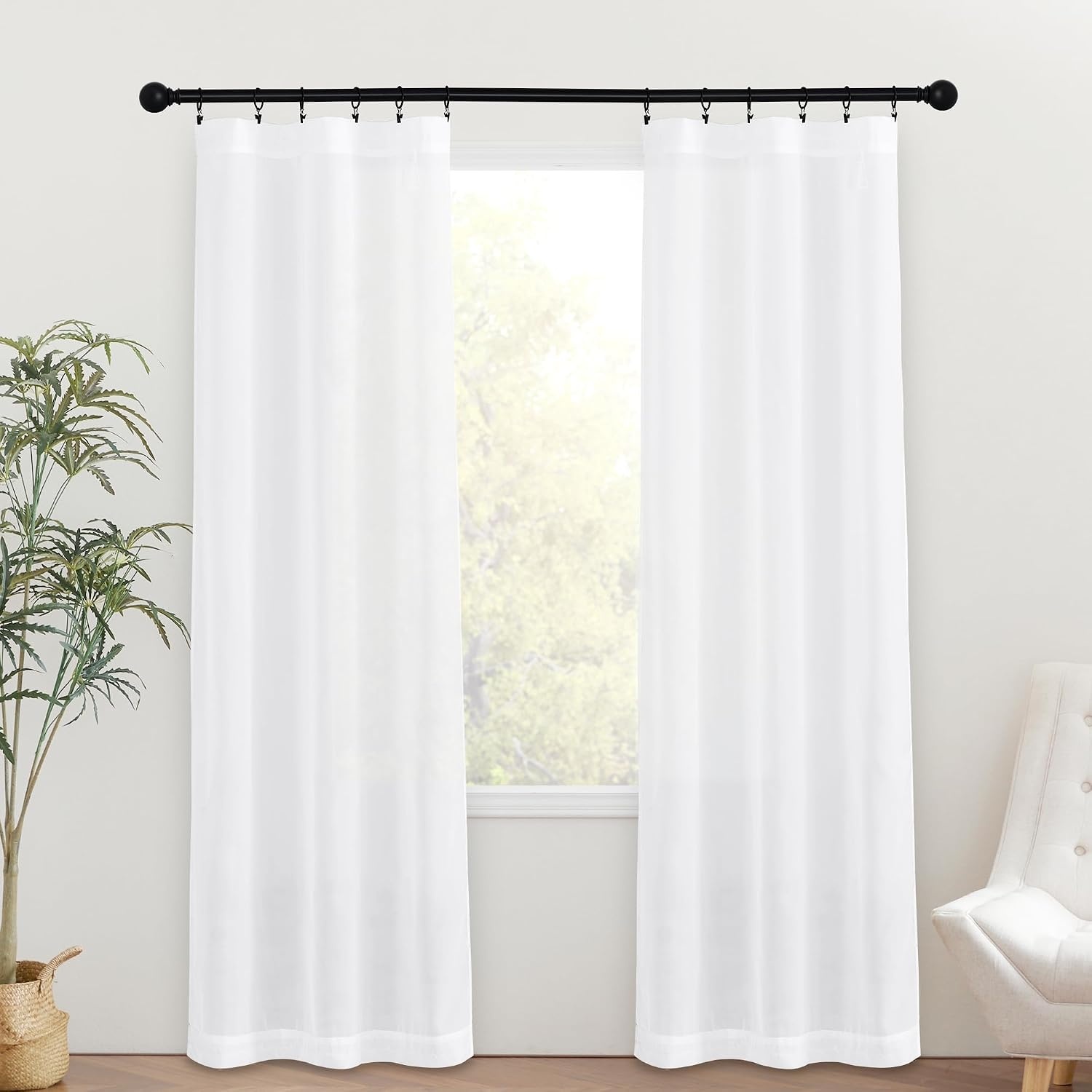 image:imageNICETOWN 2 Panels Semi Transparent White Curtains for Kitchen BathroomWhite