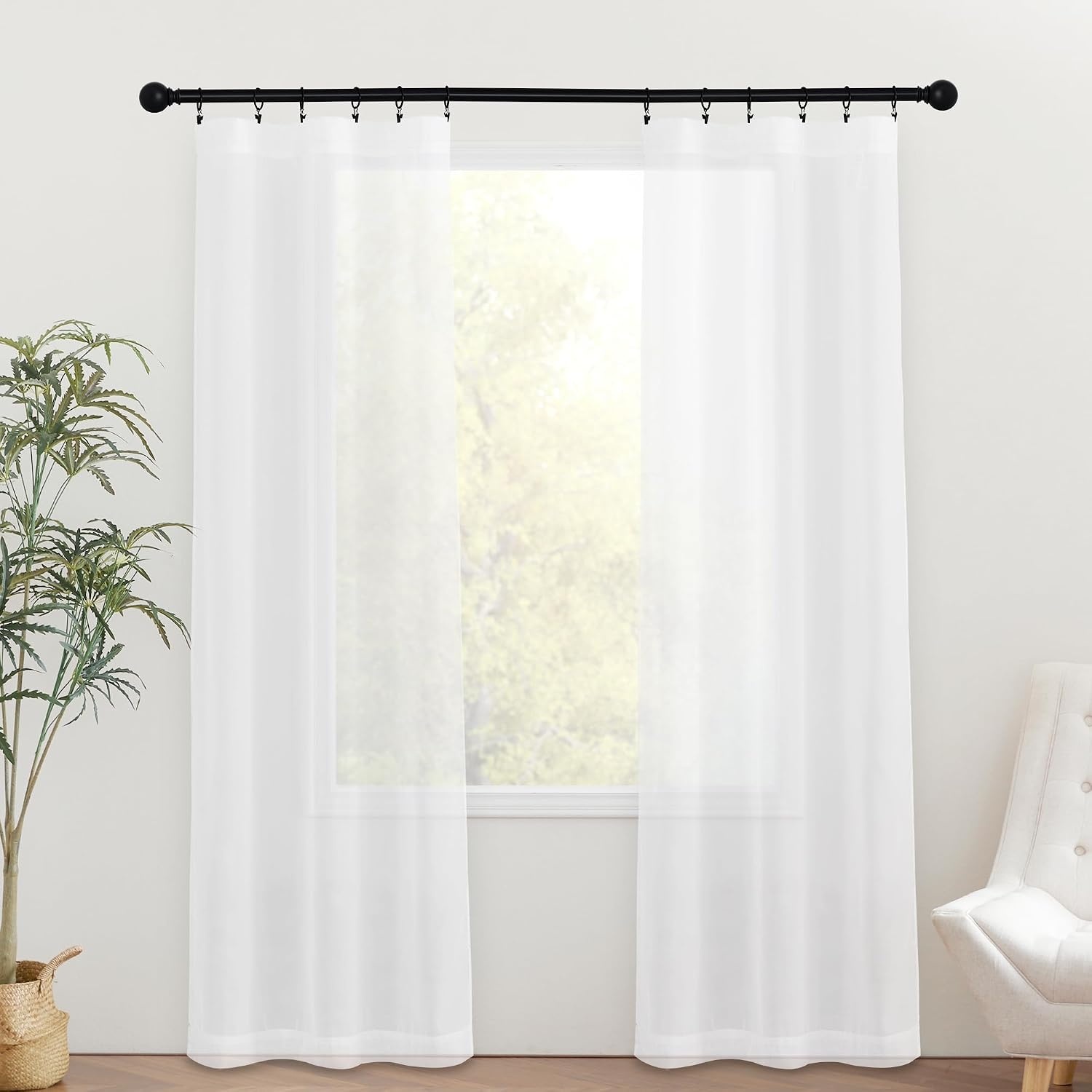 image:imageNICETOWN 2 Panels Semi Transparent White Curtains for Kitchen BathroomWhite