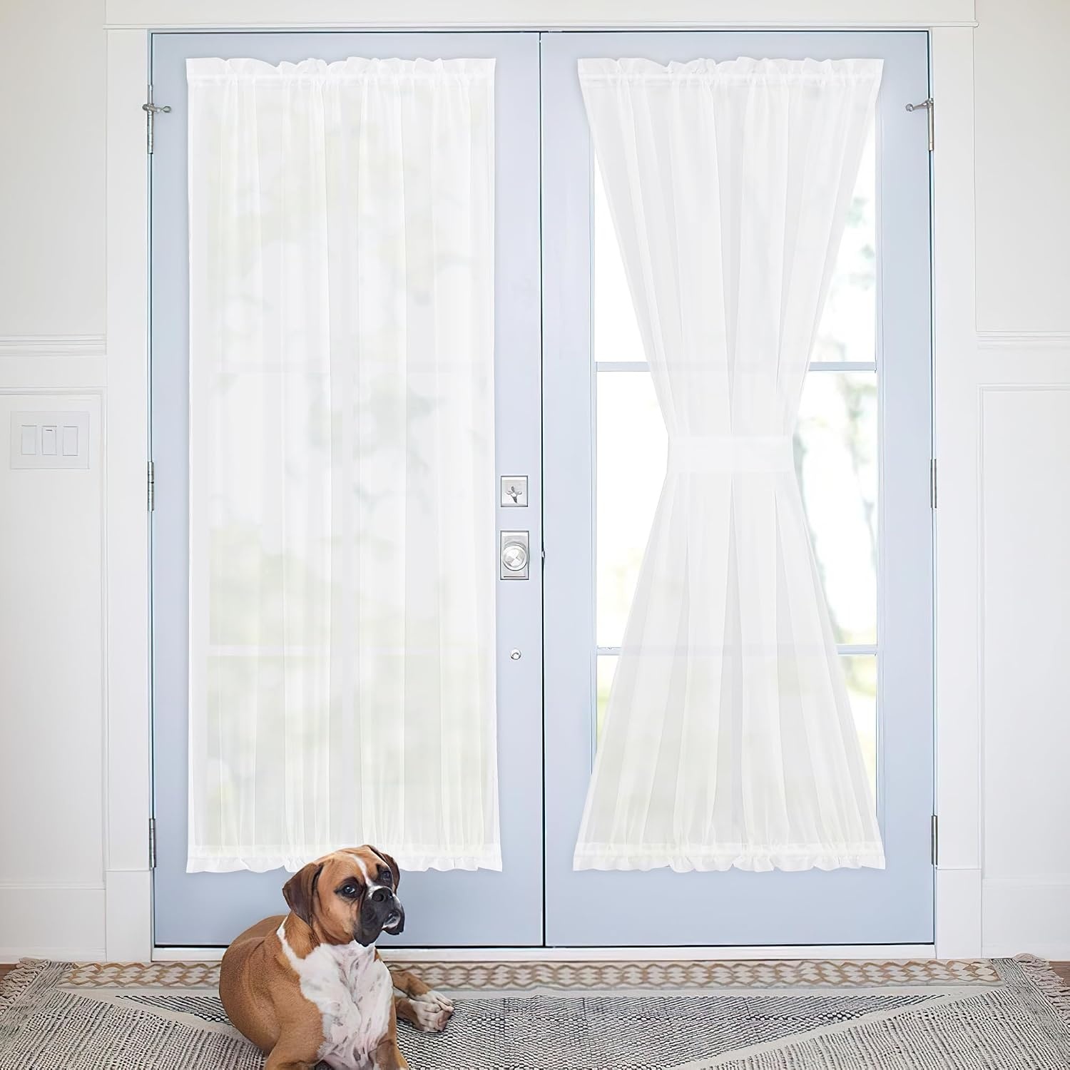 image:imageNICETOWN 2 Panels Semi Transparent White Curtains for Kitchen BathroomWhite