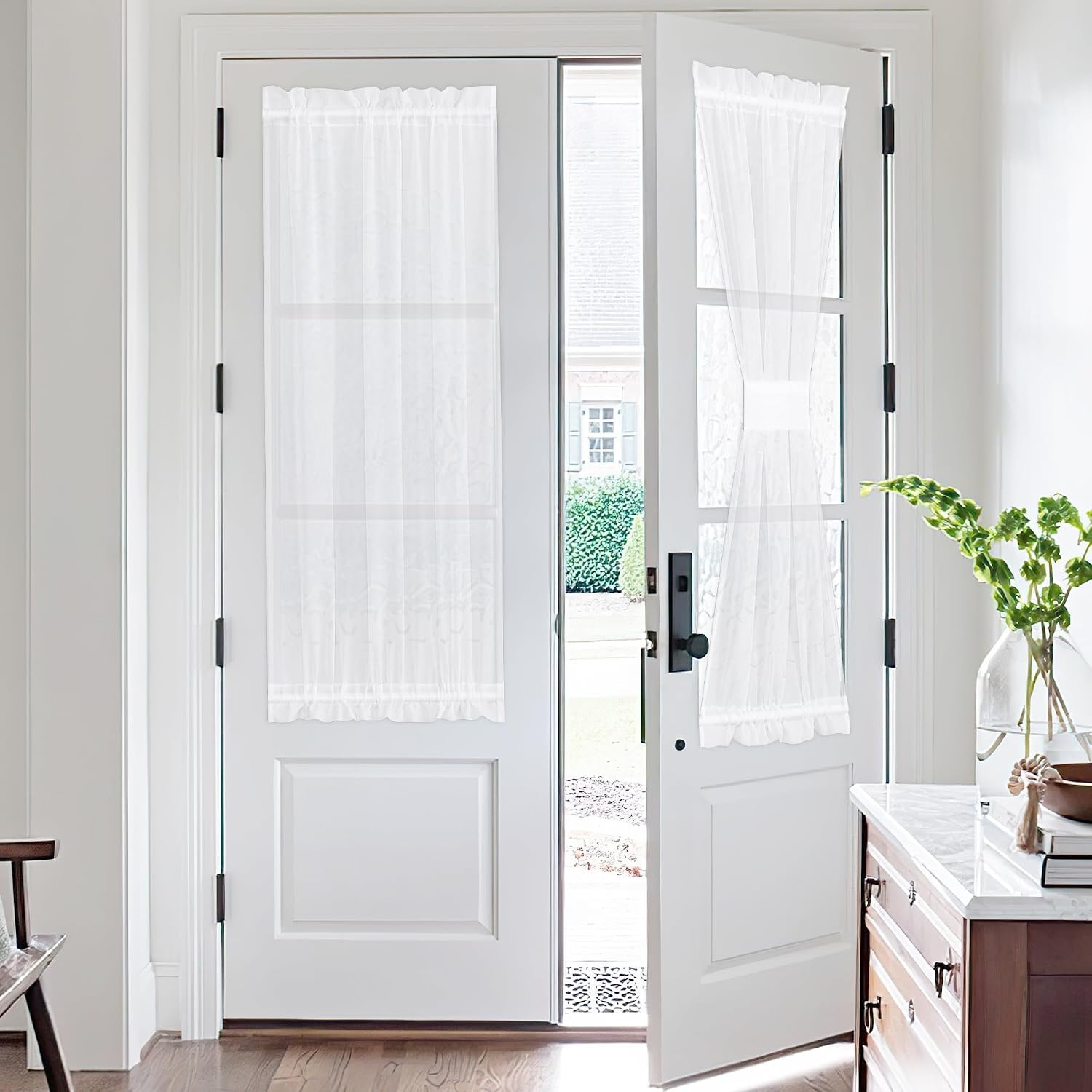 image:imageNICETOWN 2 Panels Semi Transparent White Curtains for Kitchen BathroomWhite