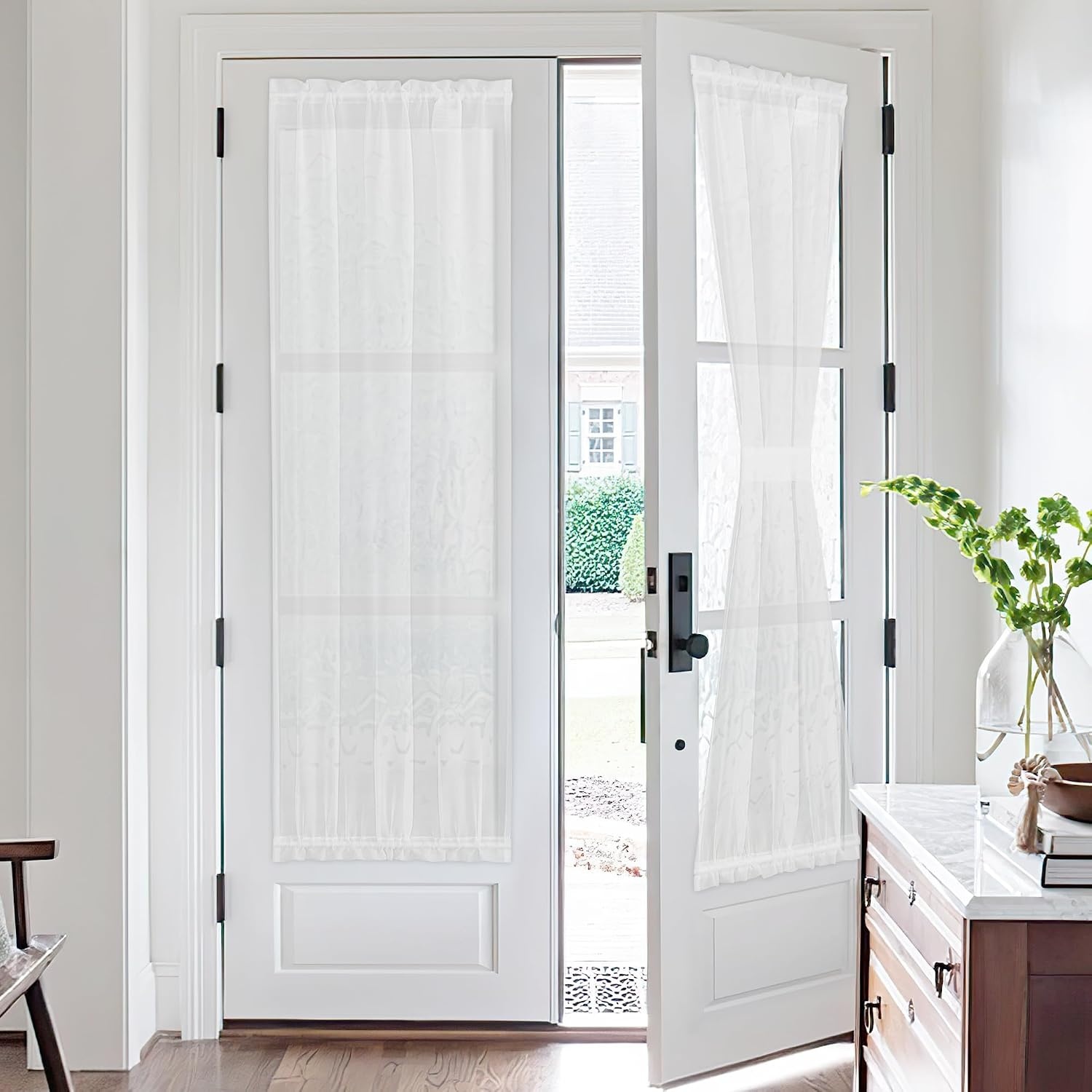 image:imageNICETOWN 2 Panels Semi Transparent White Curtains for Kitchen BathroomWhite