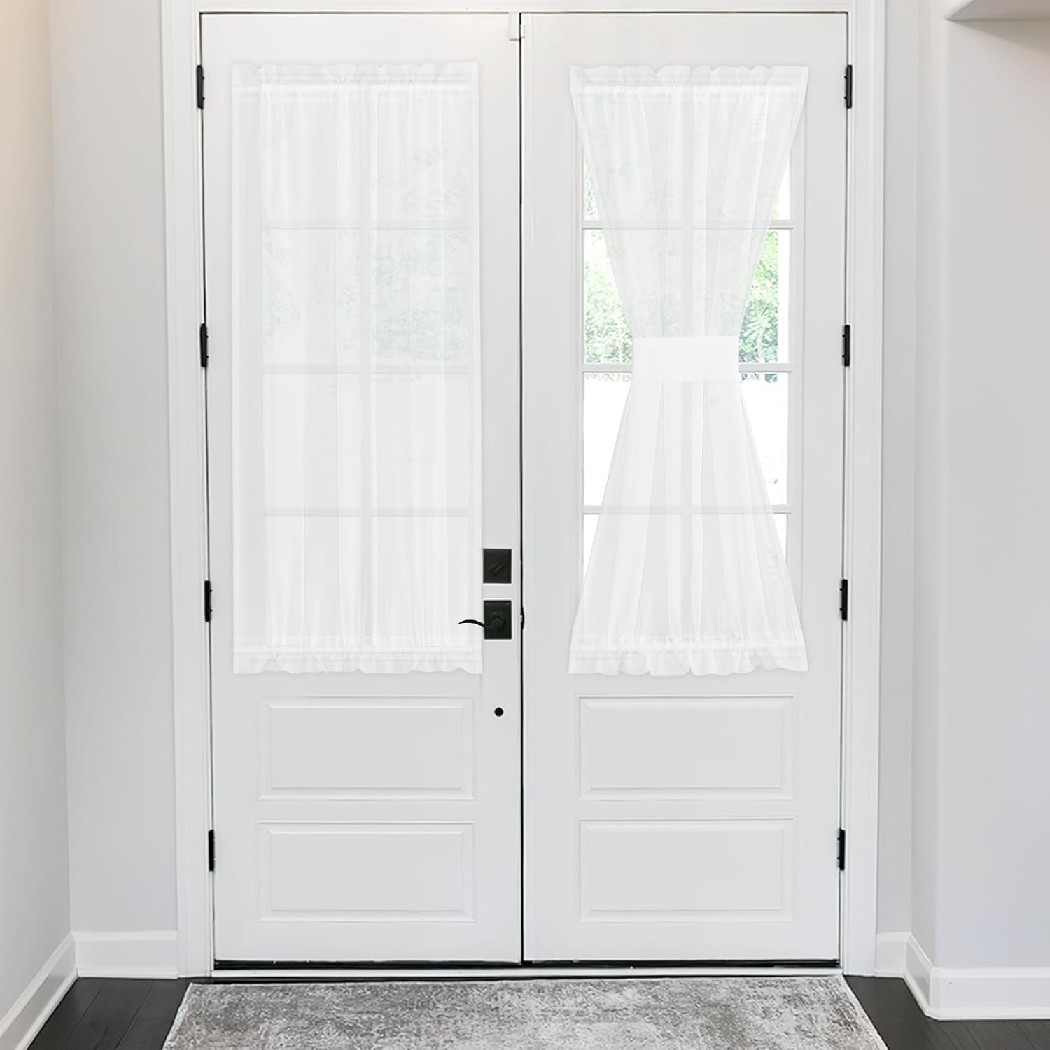 image:imageNICETOWN 2 Panels Semi Transparent White Curtains for Kitchen BathroomWhite