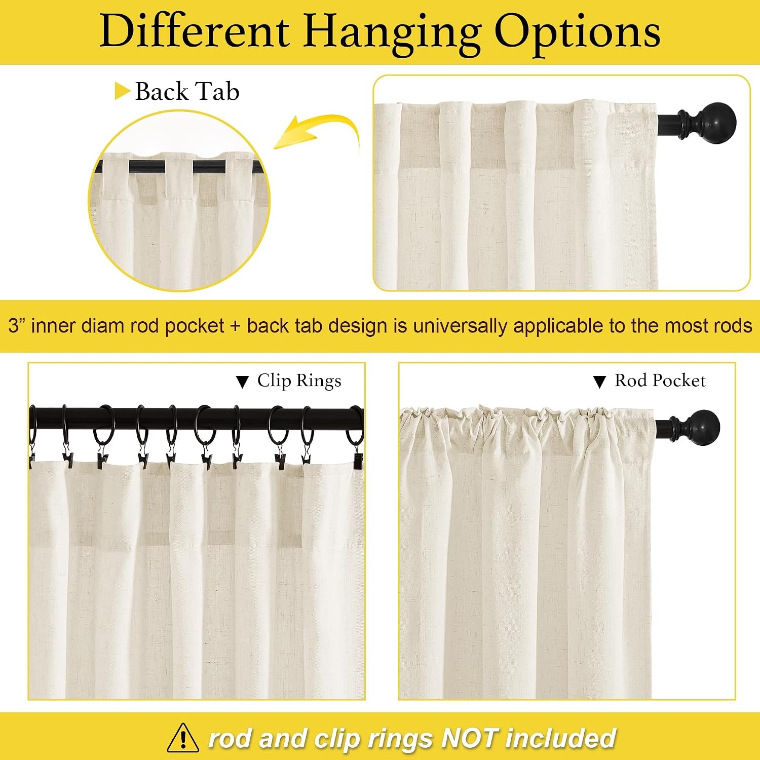 image:imageNICETOWN 2 Panles 55 x 63 Grommet Linen Curtains with 2 Panels 55 x 30 Rod Pocket amp Back Tab Linen Valances for Living Room Bedroom Natural