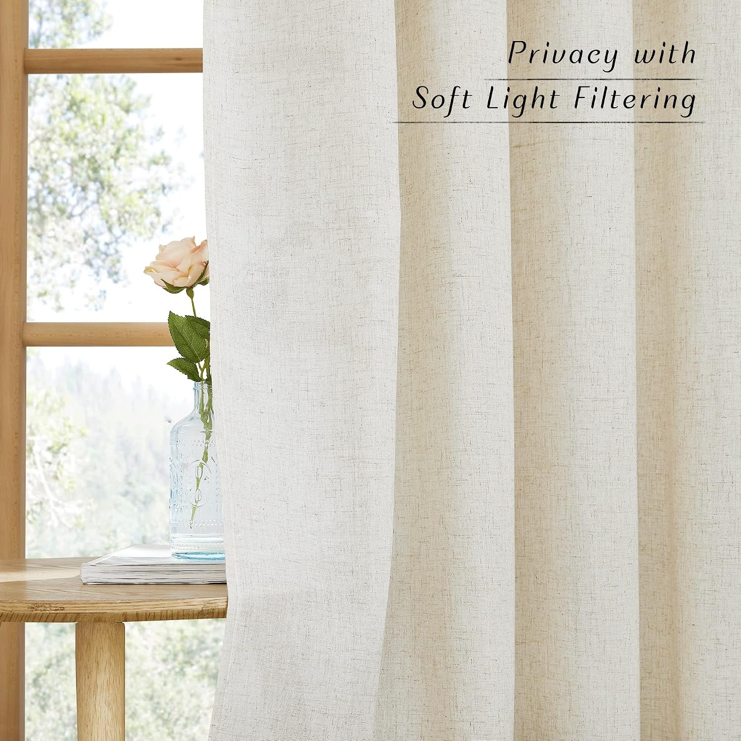 image:imageNICETOWN 2 Panles 55 x 63 Grommet Linen Curtains with 2 Panels 55 x 30 Rod Pocket amp Back Tab Linen Valances for Living Room Bedroom Natural