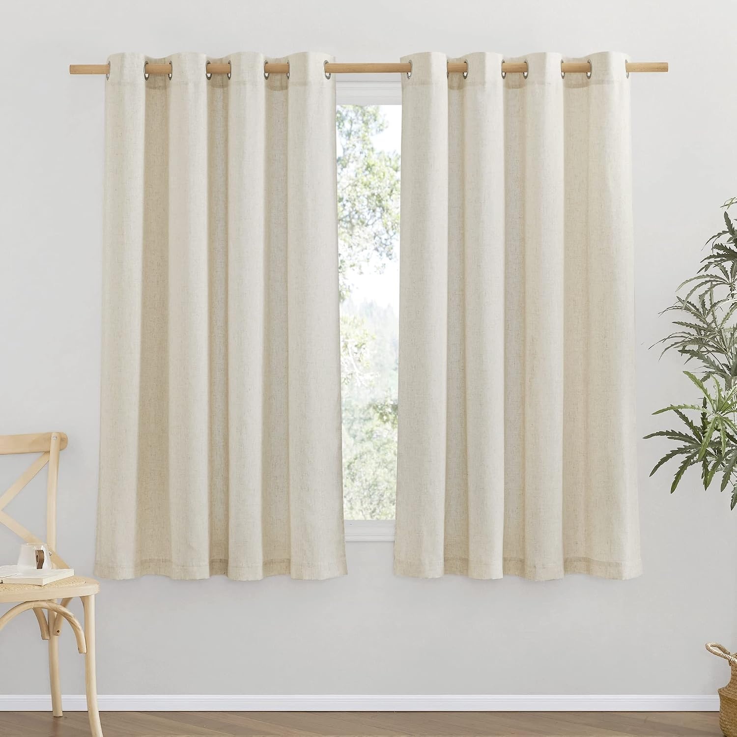 image:imageNICETOWN 2 Panles 55 x 63 Grommet Linen Curtains with 2 Panels 55 x 30 Rod Pocket amp Back Tab Linen Valances for Living Room Bedroom Natural
