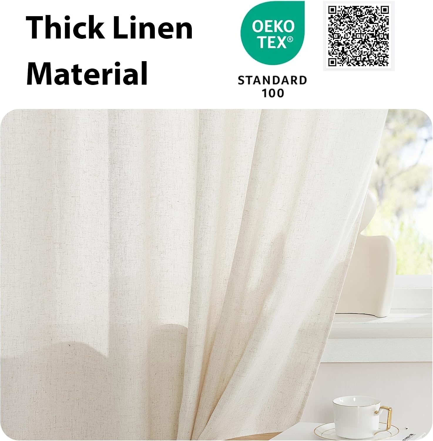 image:imageNICETOWN 2 Panles 55 x 63 Grommet Linen Curtains with 2 Panels 55 x 30 Rod Pocket amp Back Tab Linen Valances for Living Room Bedroom Natural