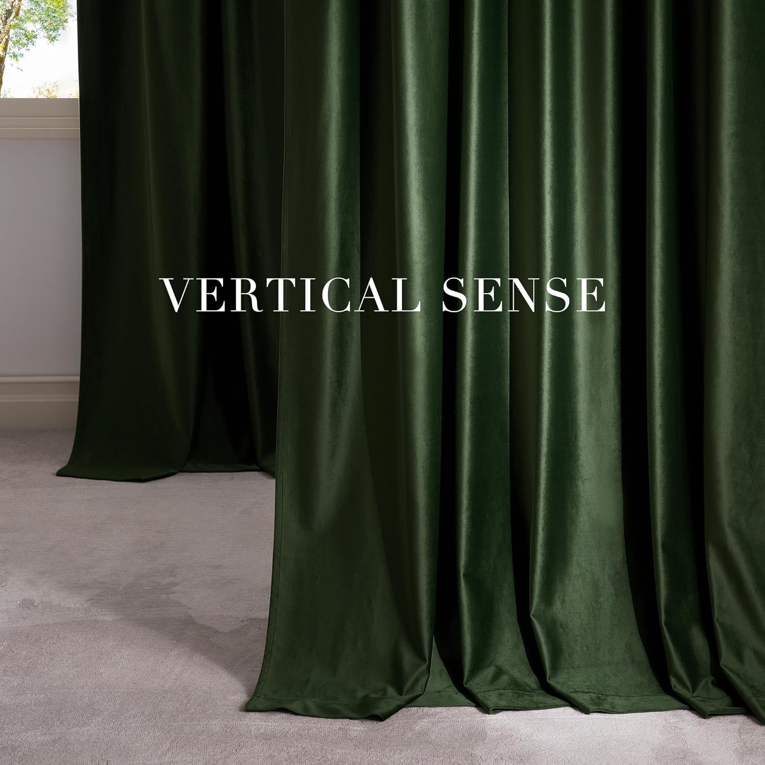 image:imageNICETOWN 2 Panles Grommet Olive Green 52 x 84 inches Long Velvet Curtains and 2 Panels 52 x 84 White Faux Linen Sheer Curtains