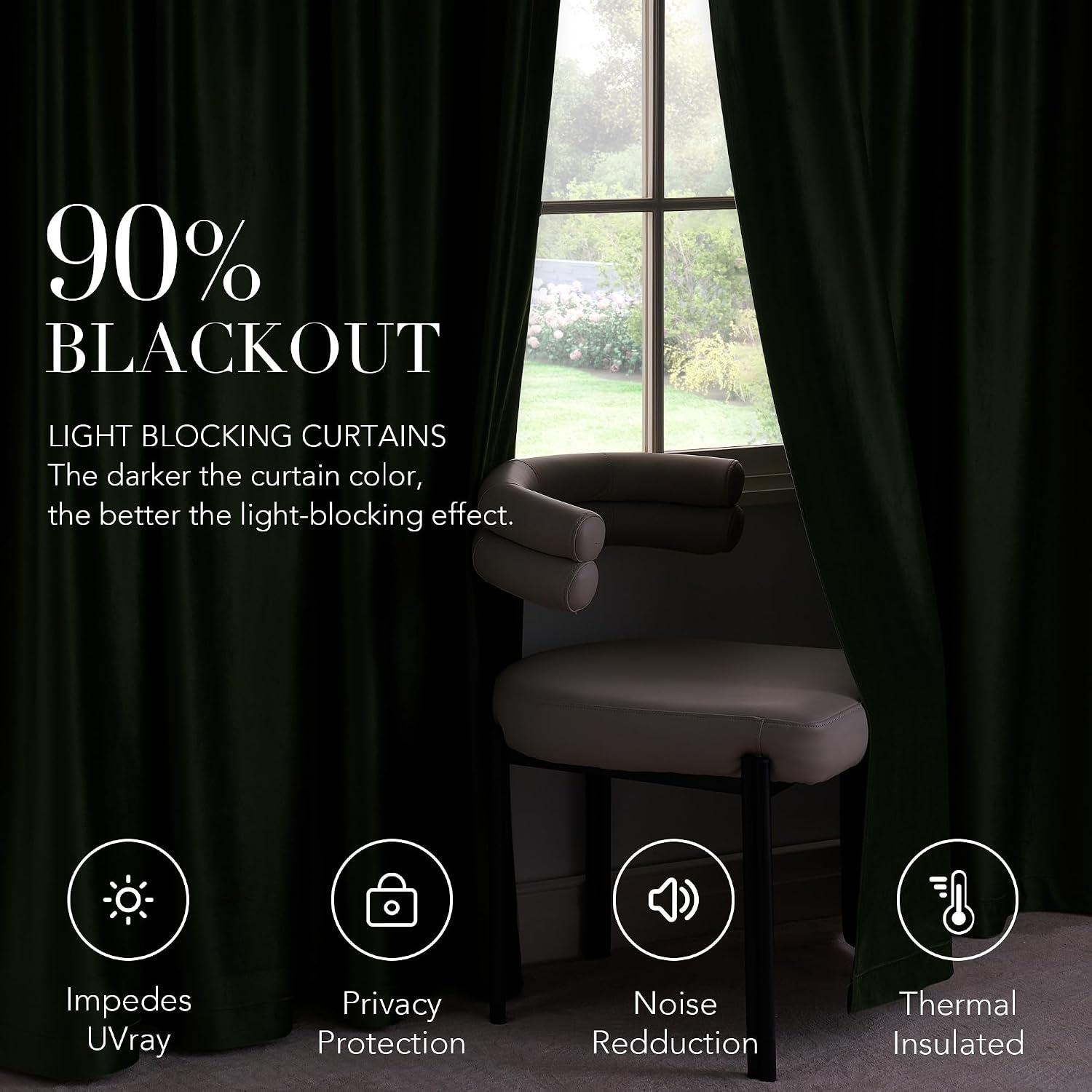 image:imageNICETOWN 2 Panles Grommet Olive Green 52 x 84 inches Long Velvet Curtains and 2 Panels 52 x 84 White Faux Linen Sheer Curtains
