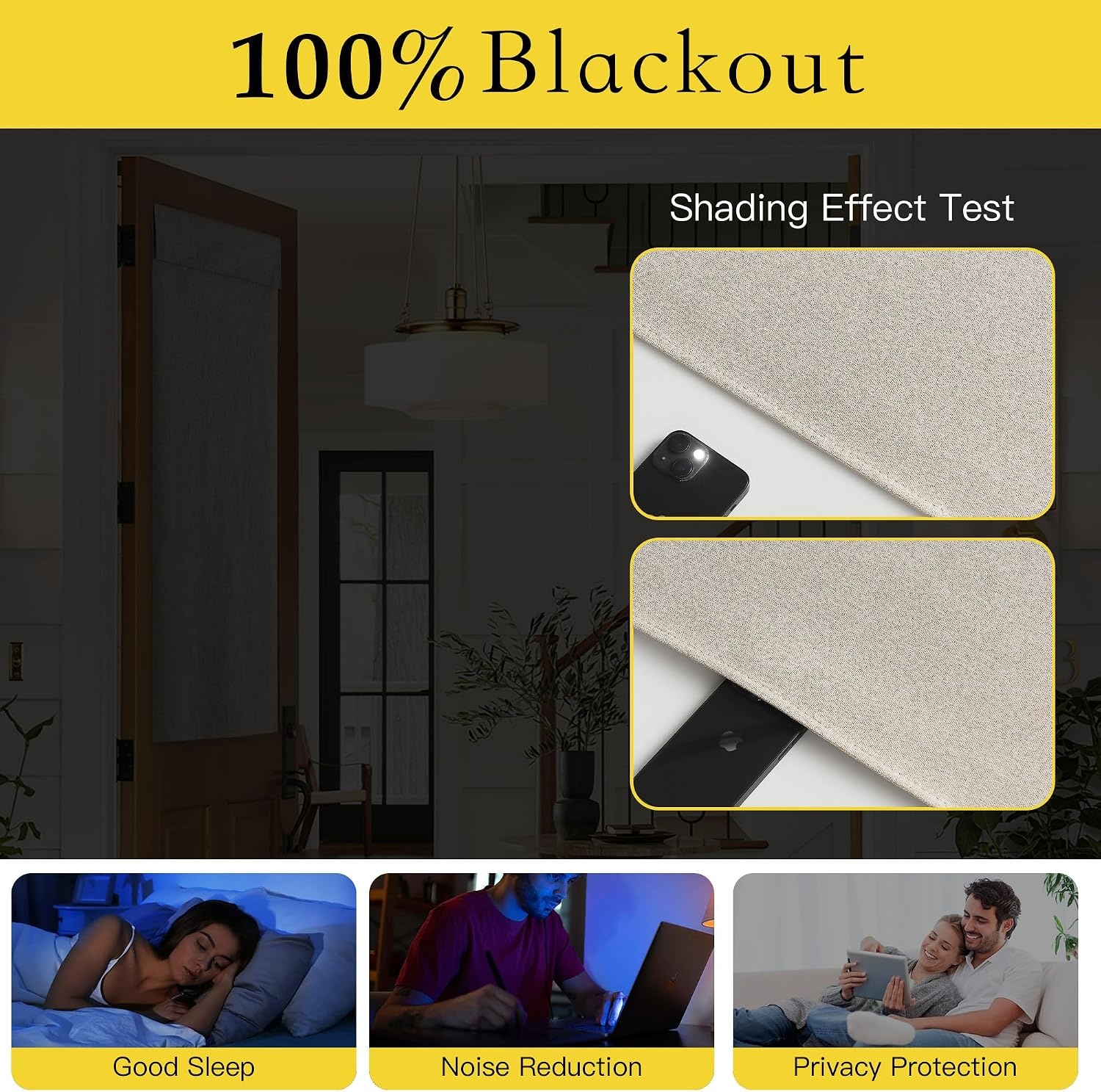 image:imageNICETOWN 30 x 69 Natural Linen 100 Blackout Door Curtains for French Front Bundle with 30 x 72 Blackout Door Curtain