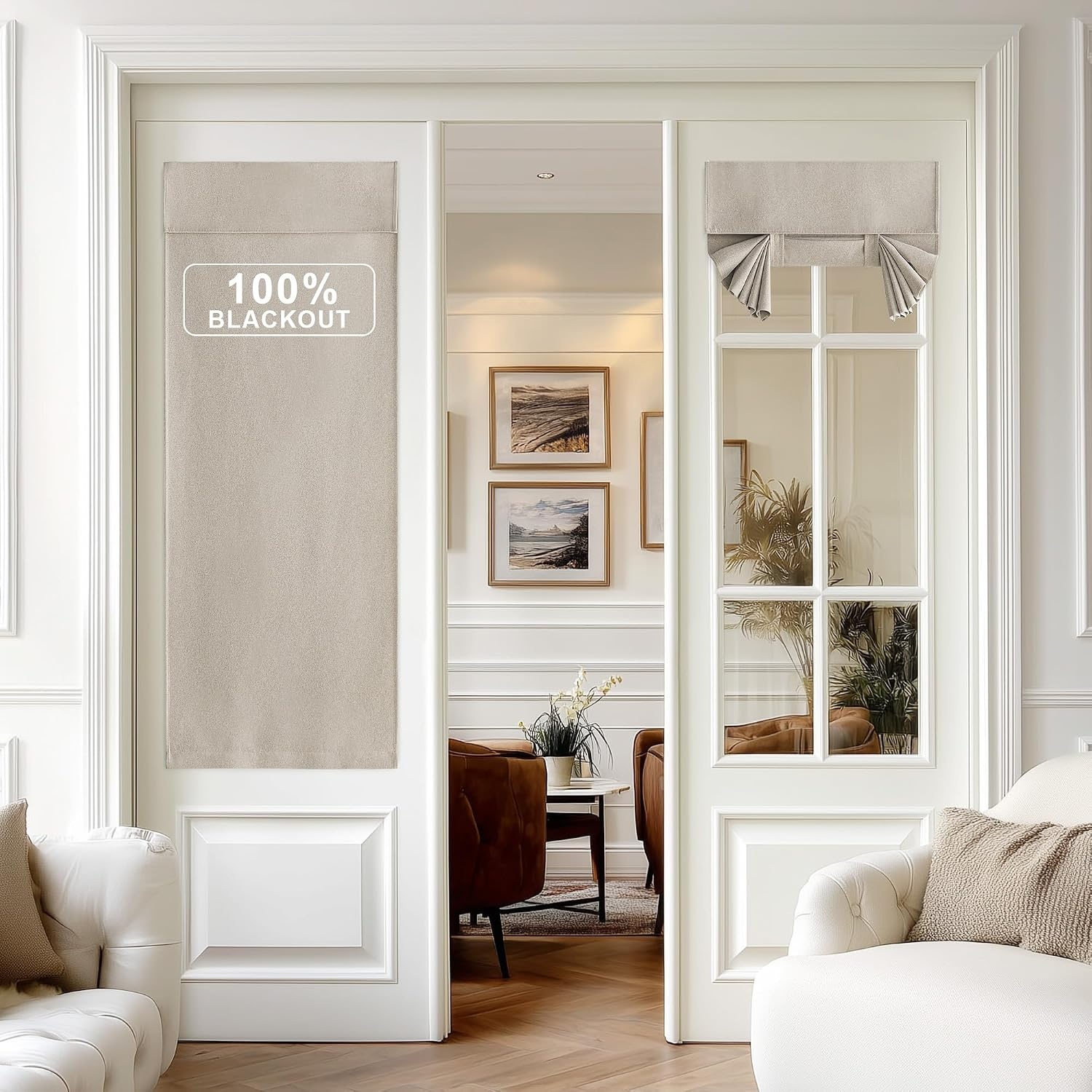 image:imageNICETOWN 30 x 69 Natural Linen 100 Blackout Door Curtains for French Front Bundle with 30 x 72 Blackout Door Curtain