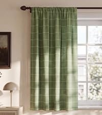image:imageNICETOWN Balloon Curtains for Windows Plaid Patern Linen Blend Roman Shades W46 x L63 in Vintage Farmhouse Style Kitchen Curtains Length Adjustable Tie up Curtains for Bathroom 1 Panel TaupeTwill Check Green