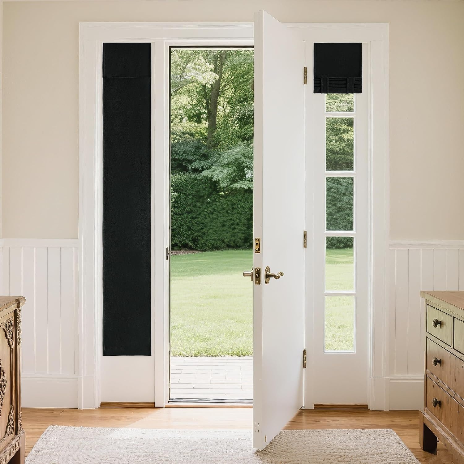 image:imageNICETOWN Black 100 Blackout French Linen Door Curtains for WindowBlack