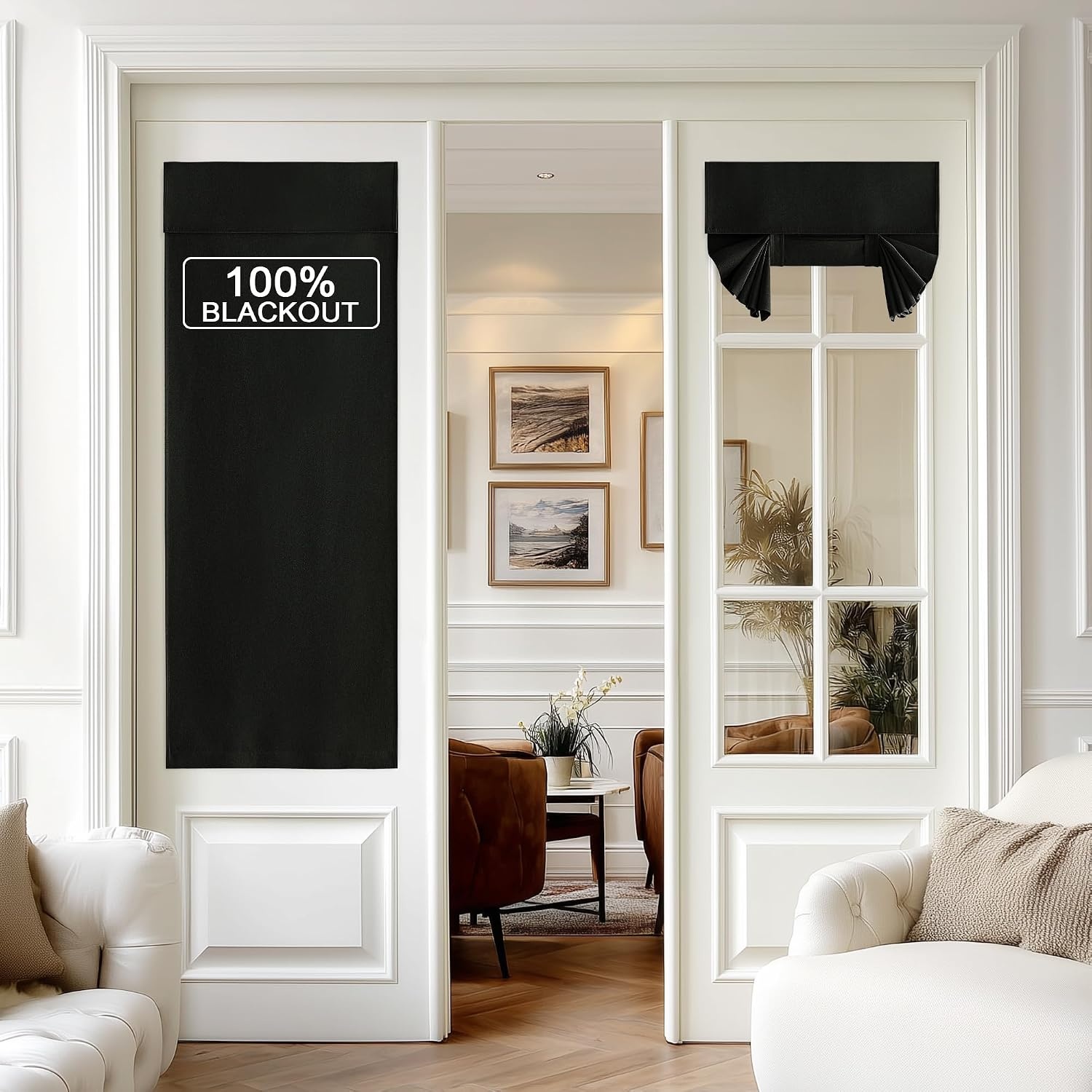 image:imageNICETOWN Black 100 Blackout French Linen Door Curtains for WindowBlack