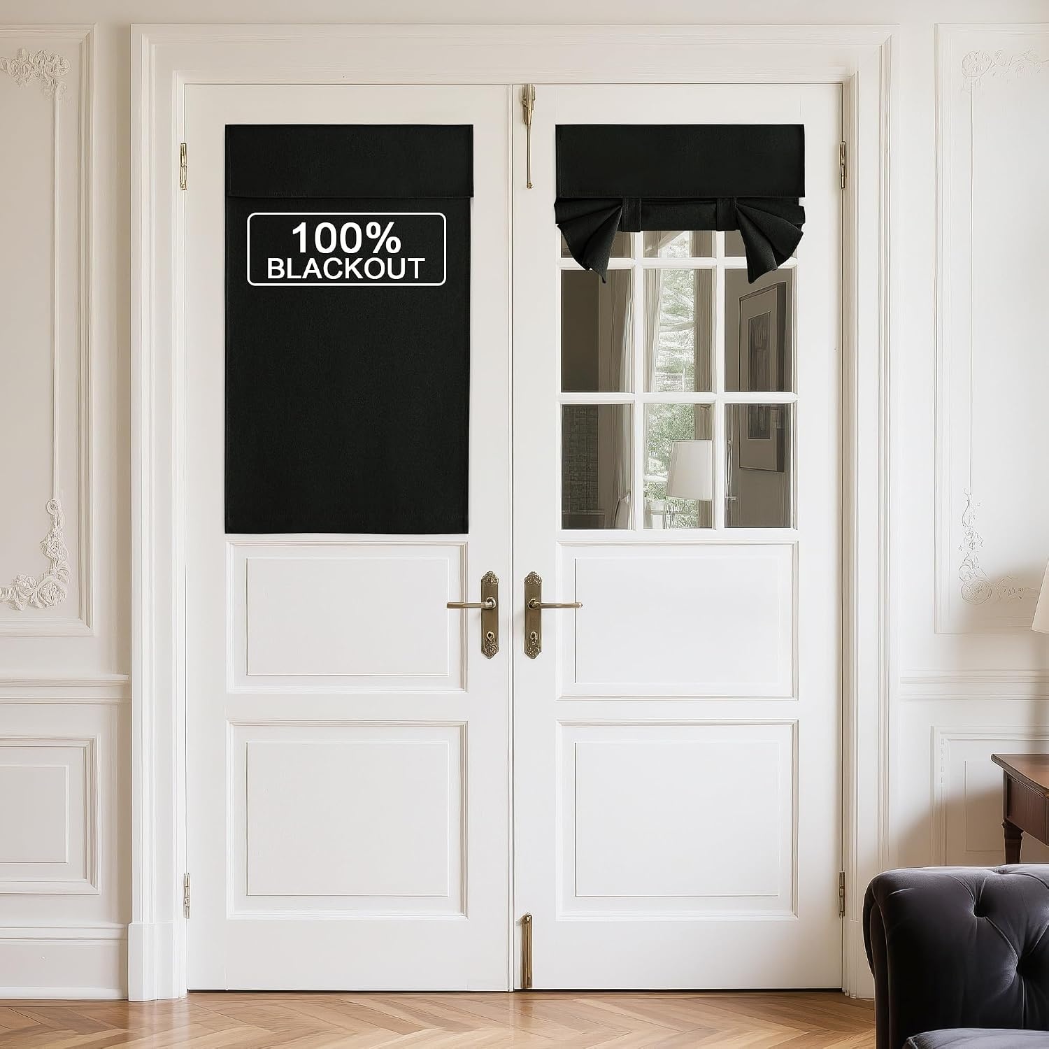 image:imageNICETOWN Black 100 Blackout French Linen Door Curtains for WindowBlack