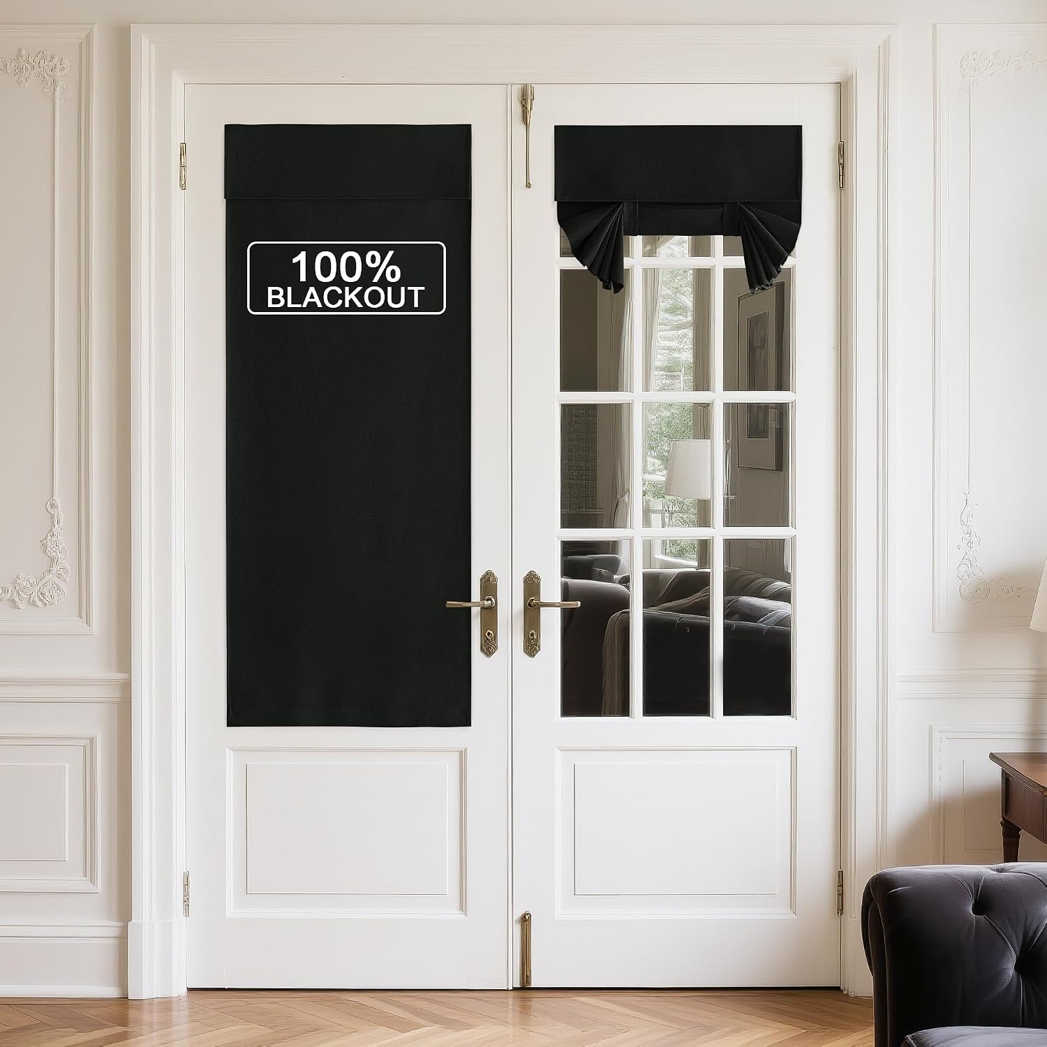 image:imageNICETOWN Black 100 Blackout French Linen Door Curtains for WindowBlack
