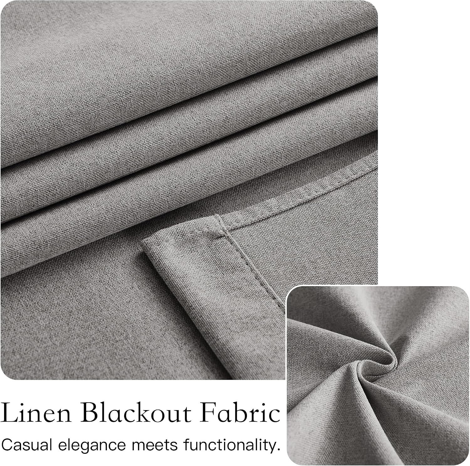 image:imageNICETOWN Black 100 Blackout French Linen Door Curtains for WindowGrey
