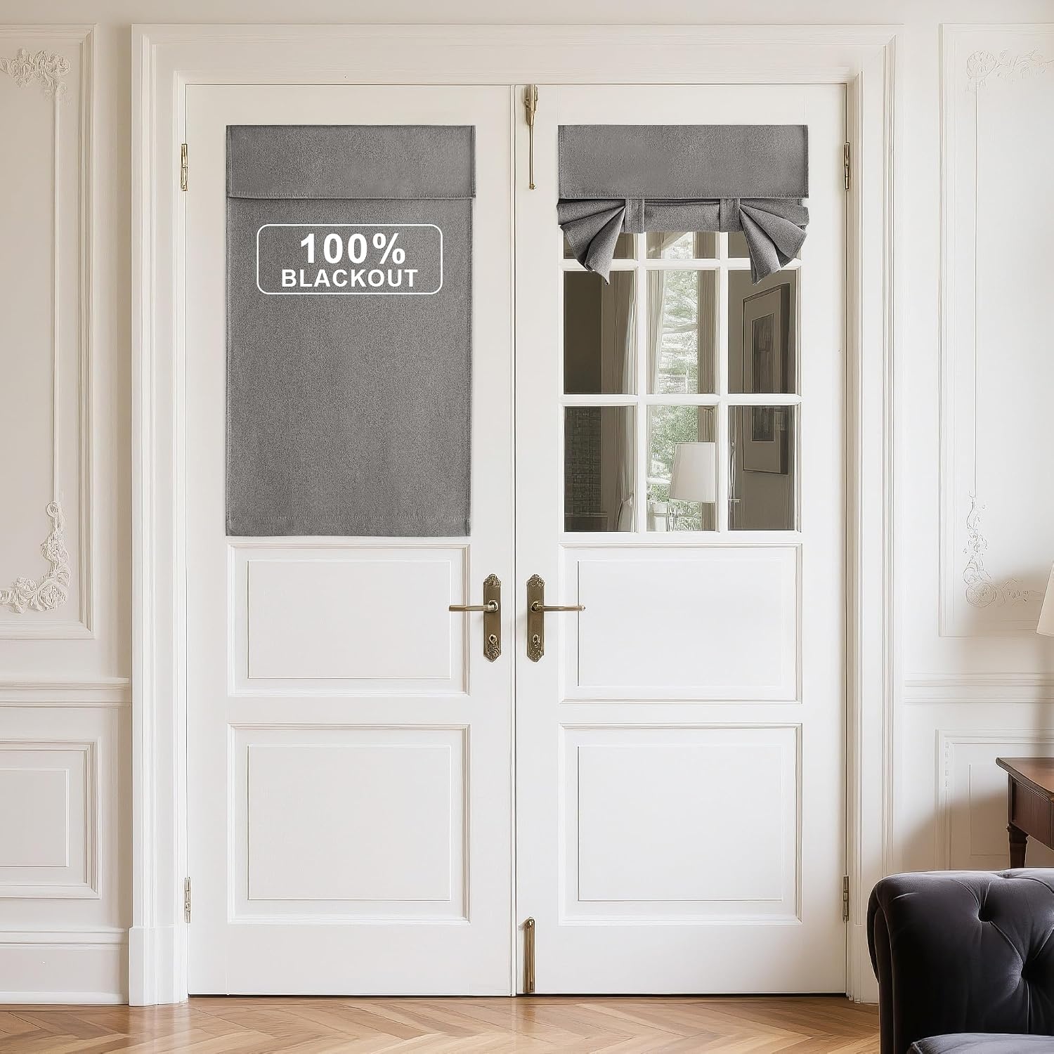 image:imageNICETOWN Black 100 Blackout French Linen Door Curtains for WindowGrey