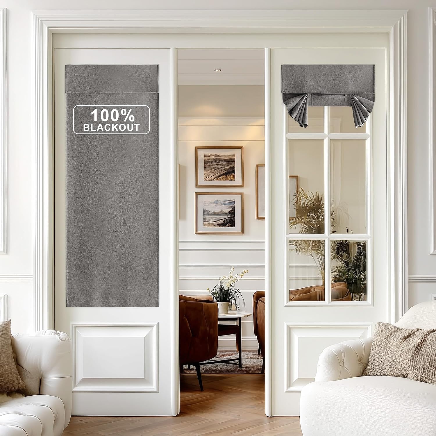 image:imageNICETOWN Black 100 Blackout French Linen Door Curtains for WindowGrey