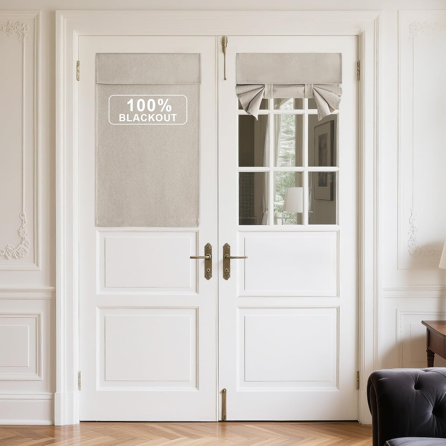image:imageNICETOWN Black 100 Blackout French Linen Door Curtains for WindowNatural