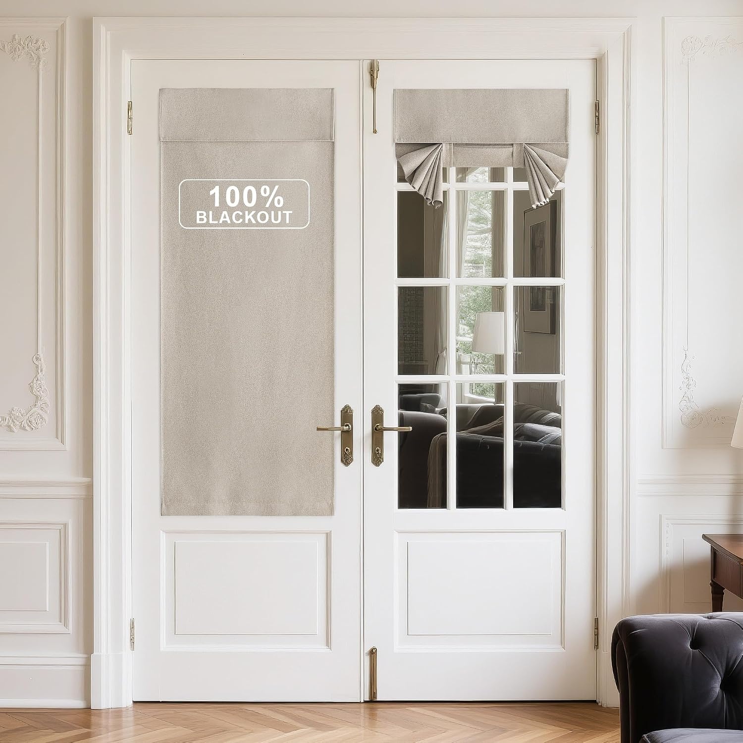 image:imageNICETOWN Black 100 Blackout French Linen Door Curtains for WindowNatural