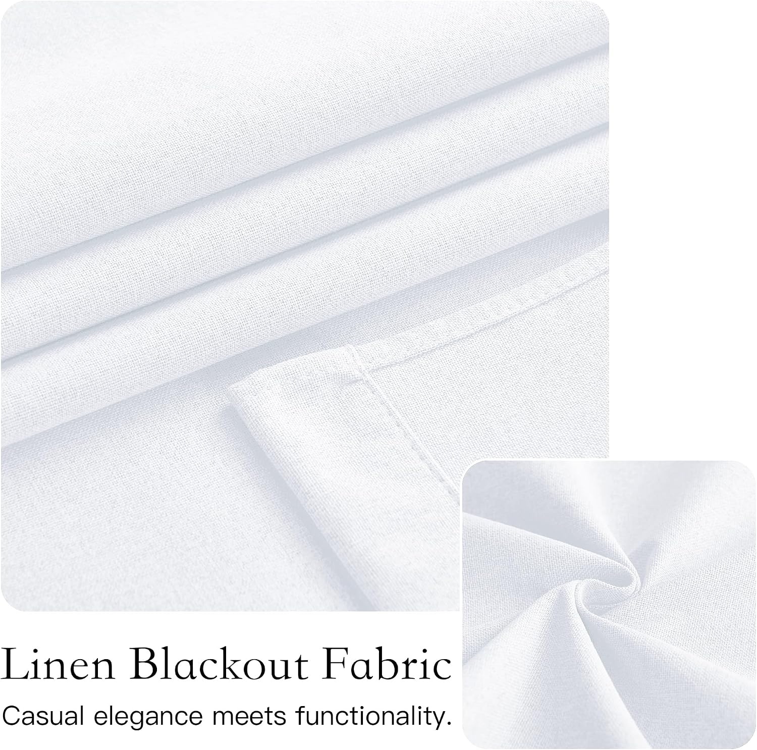 image:imageNICETOWN Black 100 Blackout French Linen Door Curtains for WindowPure White