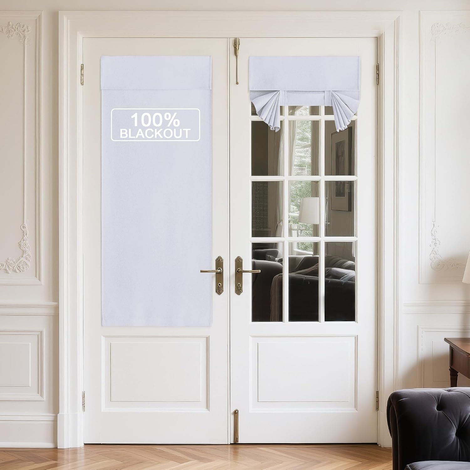 image:imageNICETOWN Black 100 Blackout French Linen Door Curtains for WindowPure White