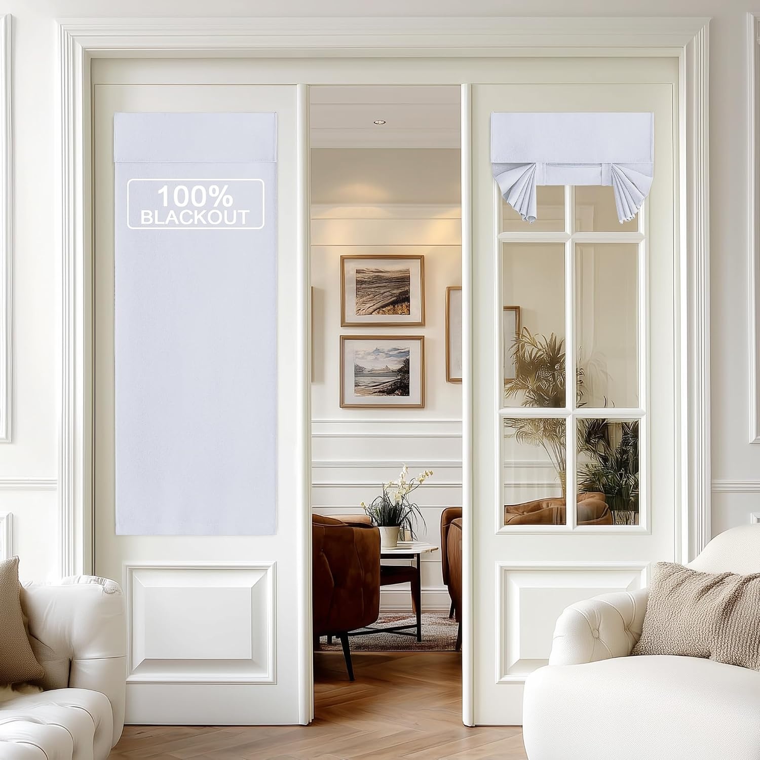 image:imageNICETOWN Black 100 Blackout French Linen Door Curtains for WindowPure White
