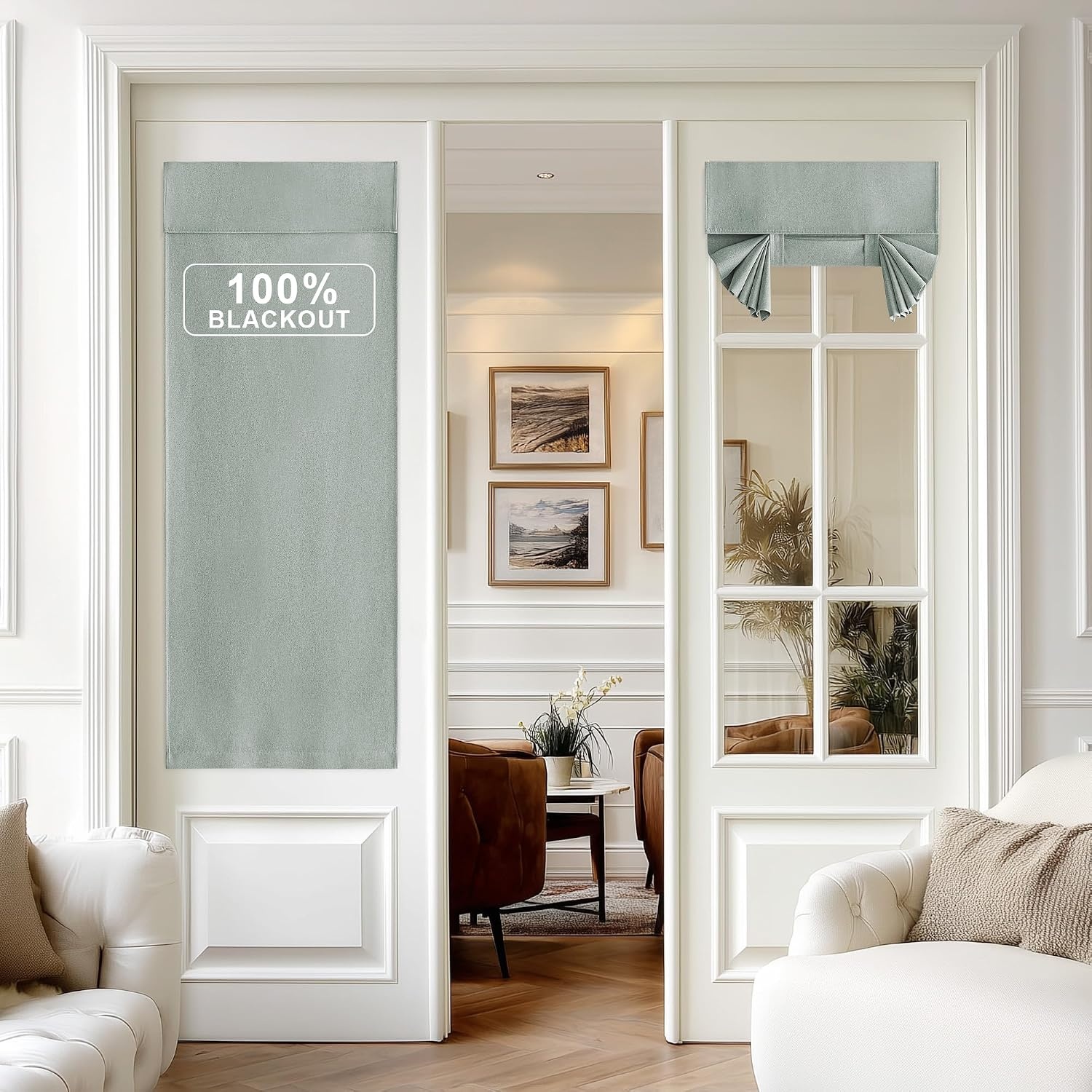 image:imageNICETOWN Black 100 Blackout French Linen Door Curtains for WindowSage Green