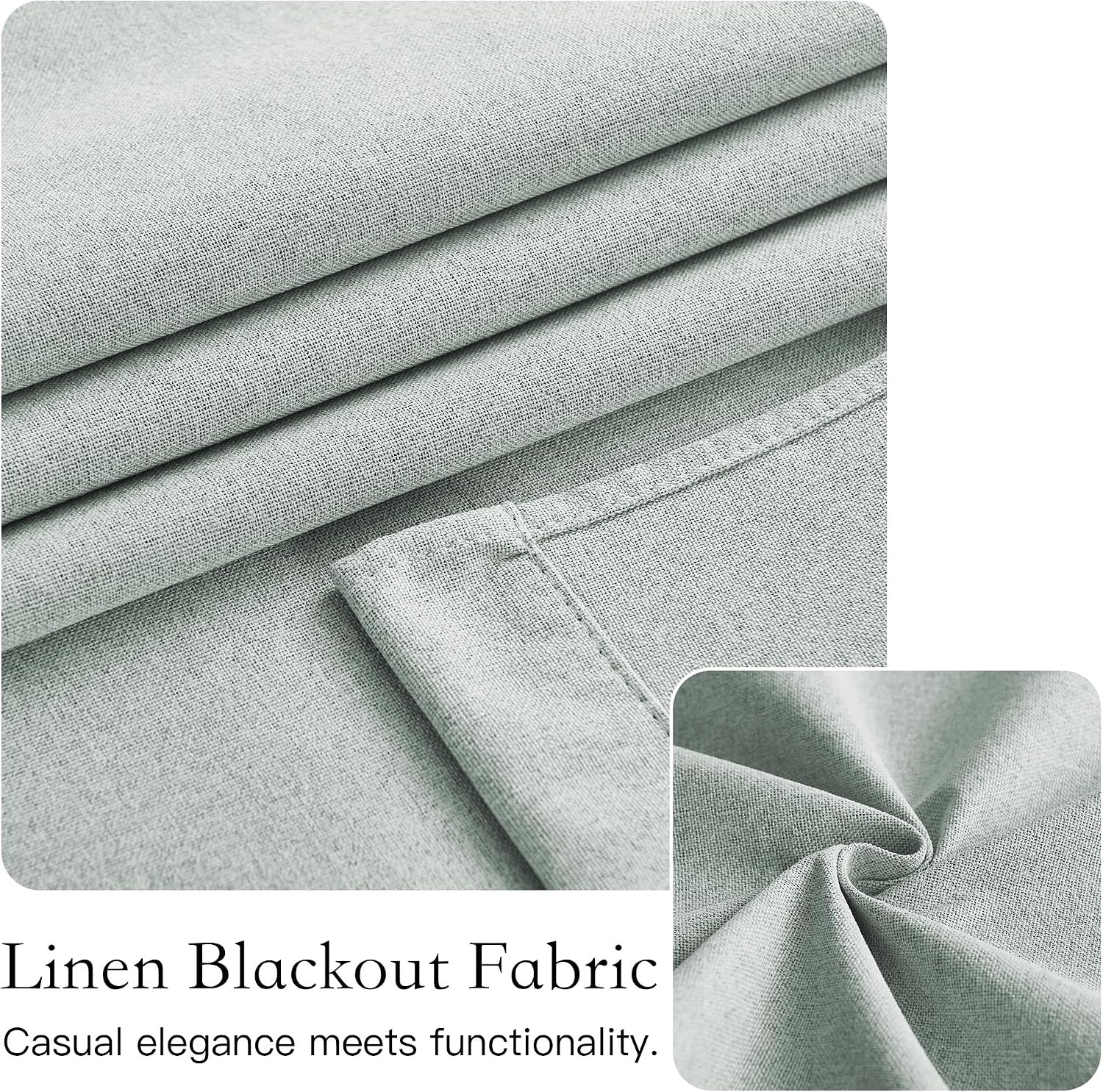 image:imageNICETOWN Black 100 Blackout French Linen Door Curtains for WindowSage Green