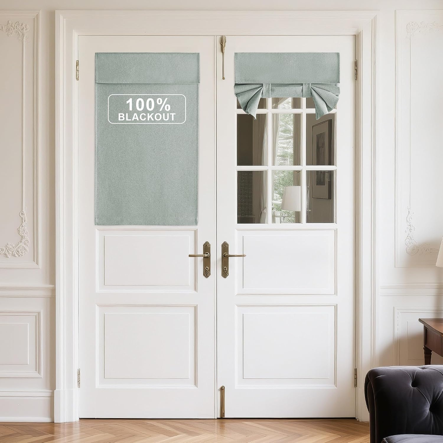 image:imageNICETOWN Black 100 Blackout French Linen Door Curtains for WindowSage Green