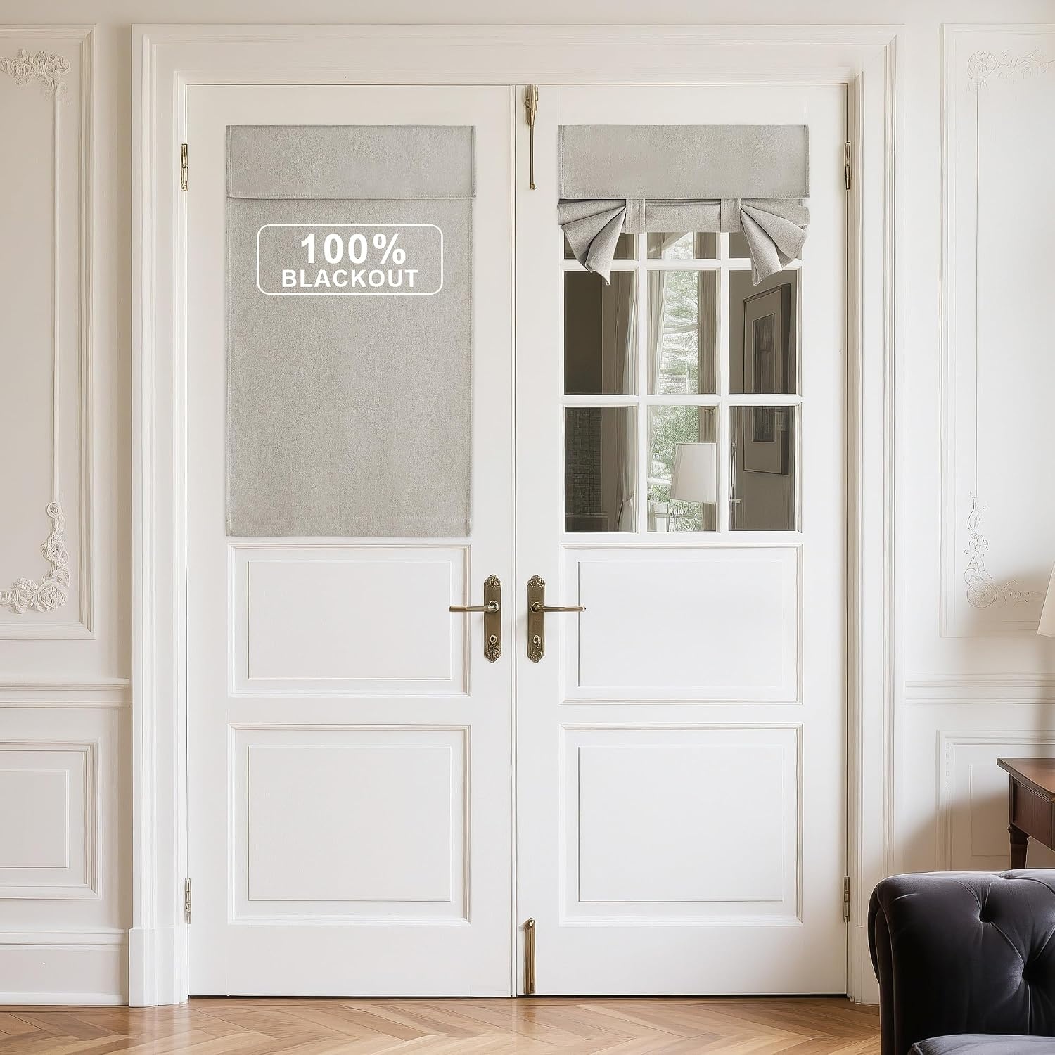image:imageNICETOWN Black 100 Blackout French Linen Door Curtains for WindowSilver Grey