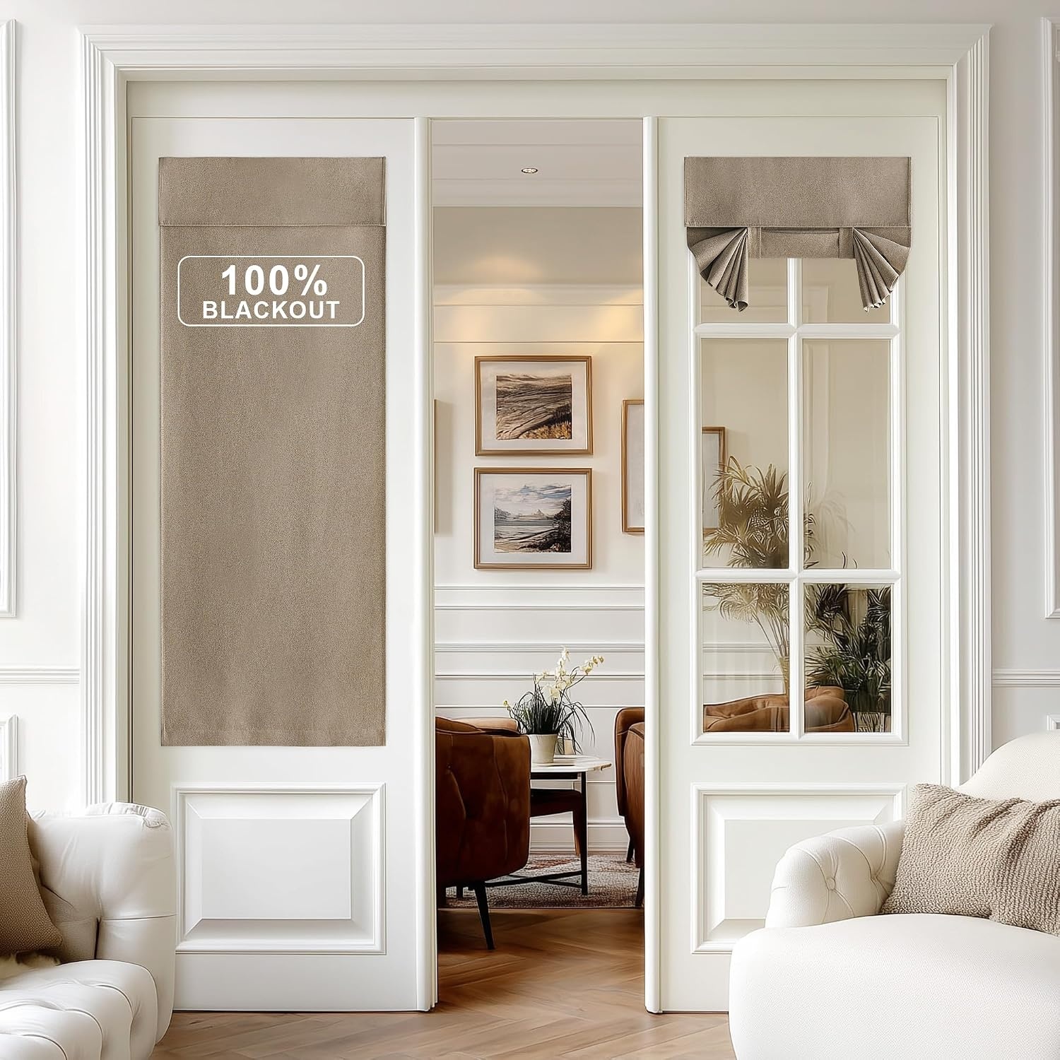 image:imageNICETOWN Black 100 Blackout French Linen Door Curtains for WindowTaupe