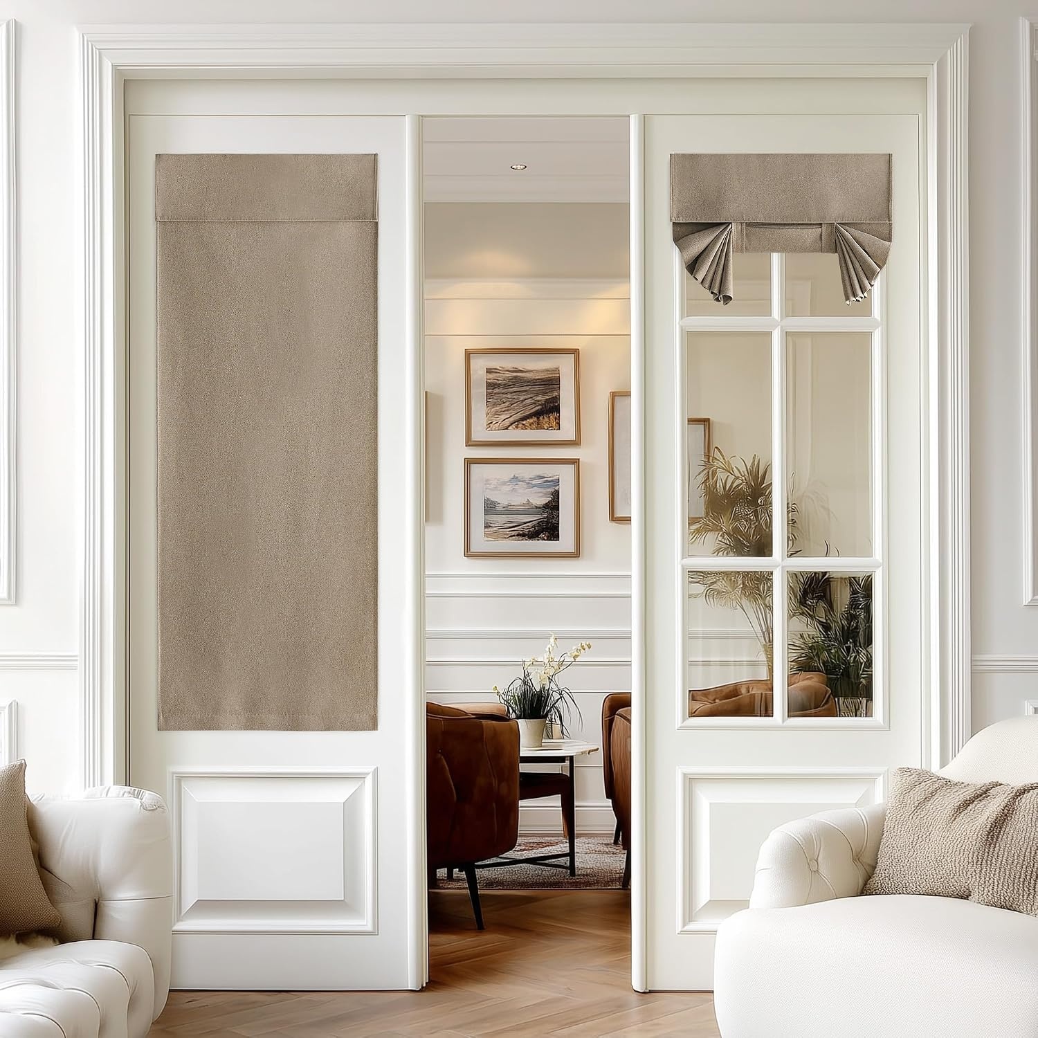 image:imageNICETOWN Black 100 Blackout French Linen Door Curtains for WindowTaupe