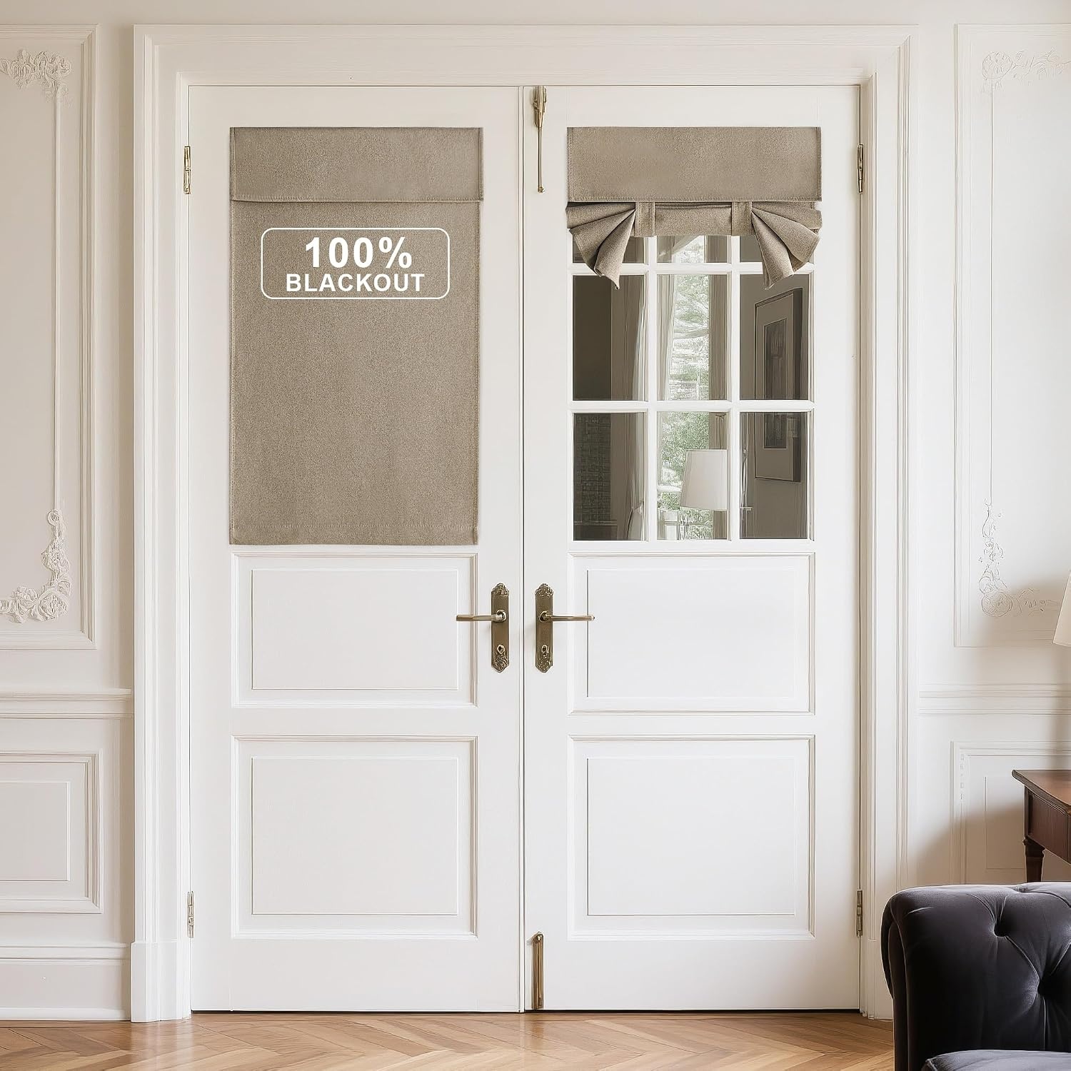 image:imageNICETOWN Black 100 Blackout French Linen Door Curtains for WindowTaupe