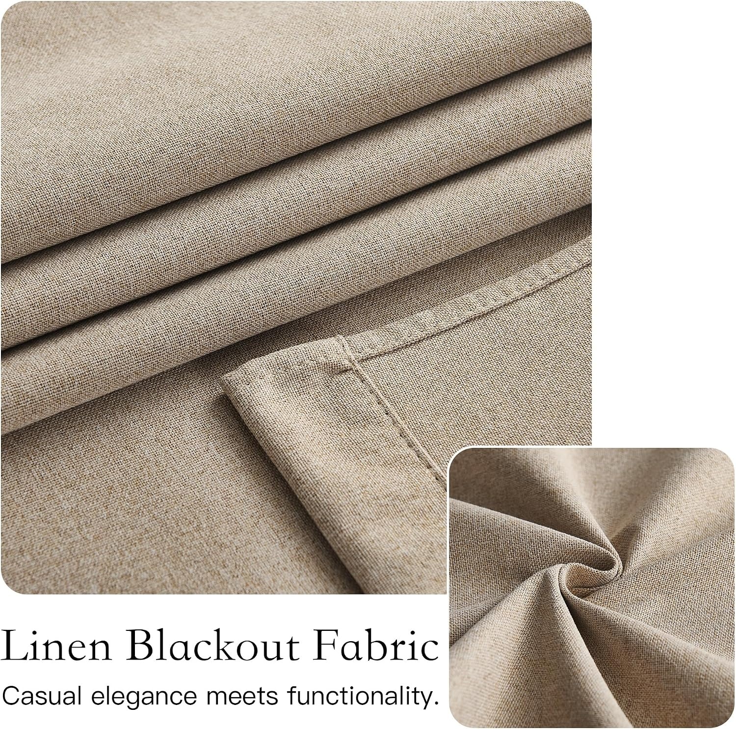 image:imageNICETOWN Black 100 Blackout French Linen Door Curtains for WindowTaupe