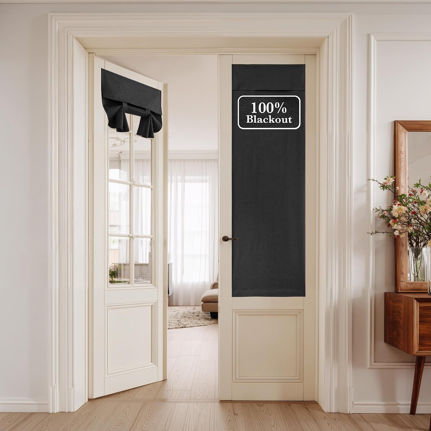 image:imageNICETOWN Black 100 Blackout Linen French Door Curtain for Small WindowBlack