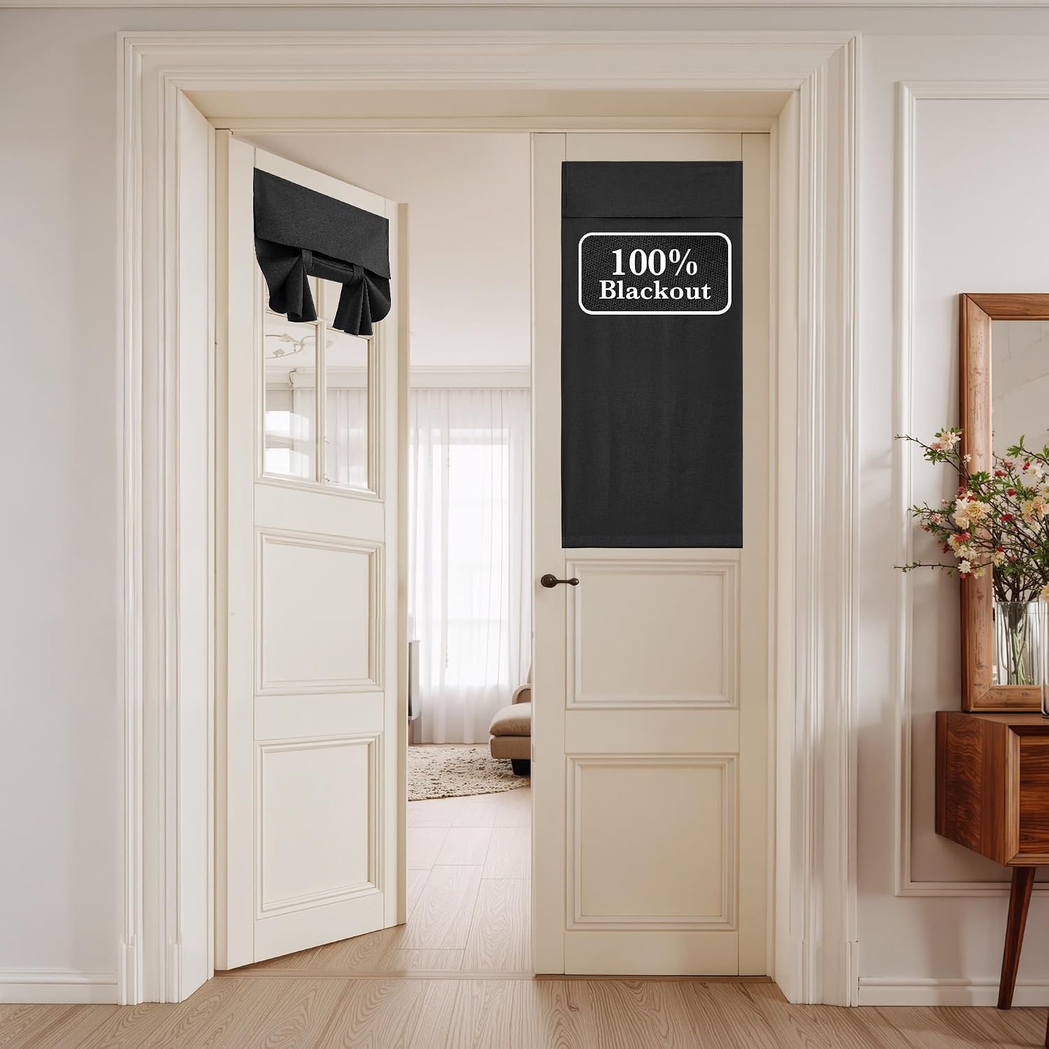 image:imageNICETOWN Black 100 Blackout Linen French Door Curtain for Small WindowBlack