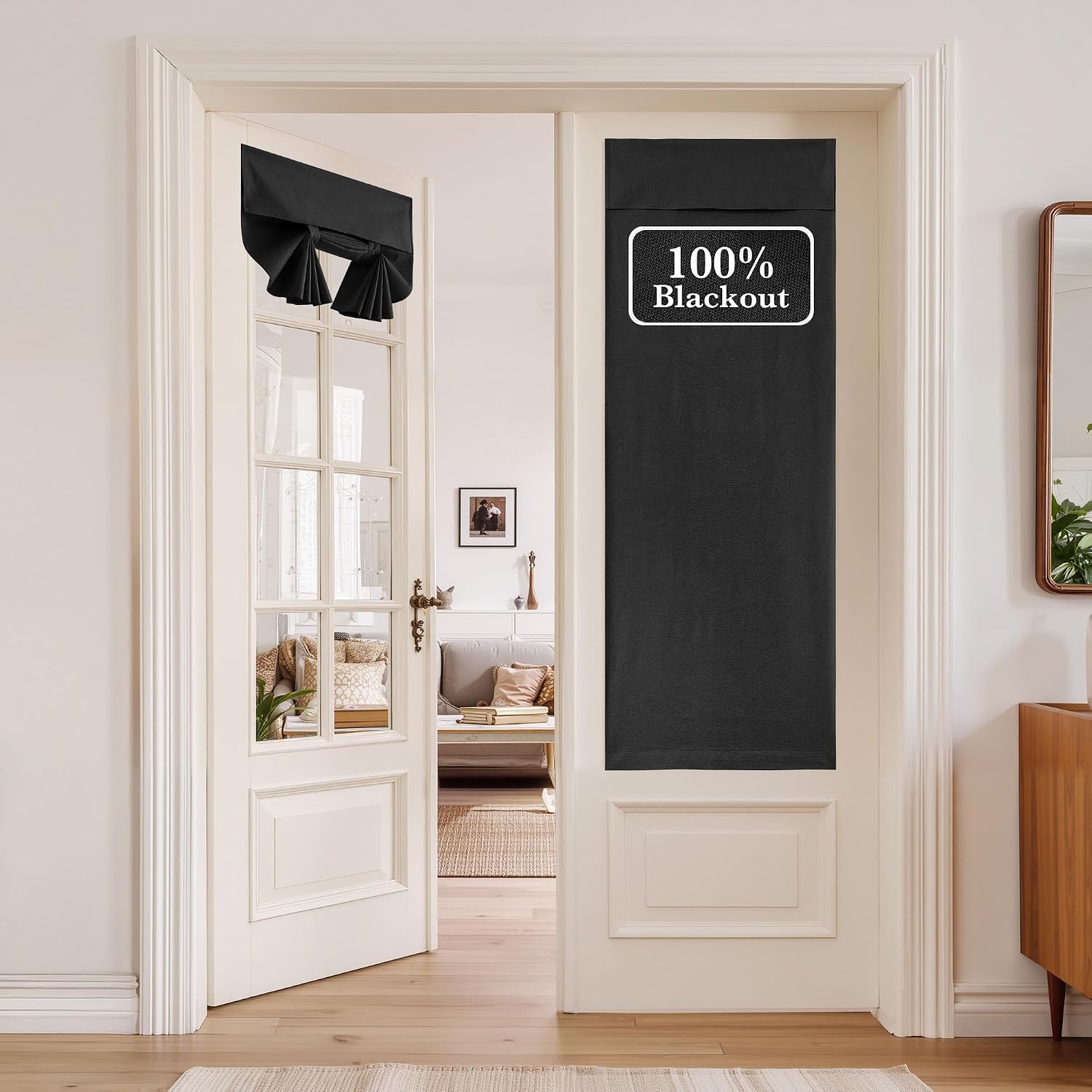 image:imageNICETOWN Black 100 Blackout Linen French Door Curtain for Small WindowBlack